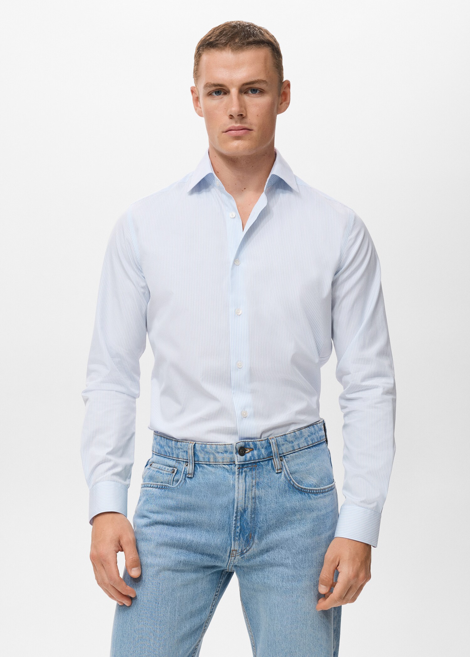 Camisa  100% algodón rayas slim fit - Plano medio