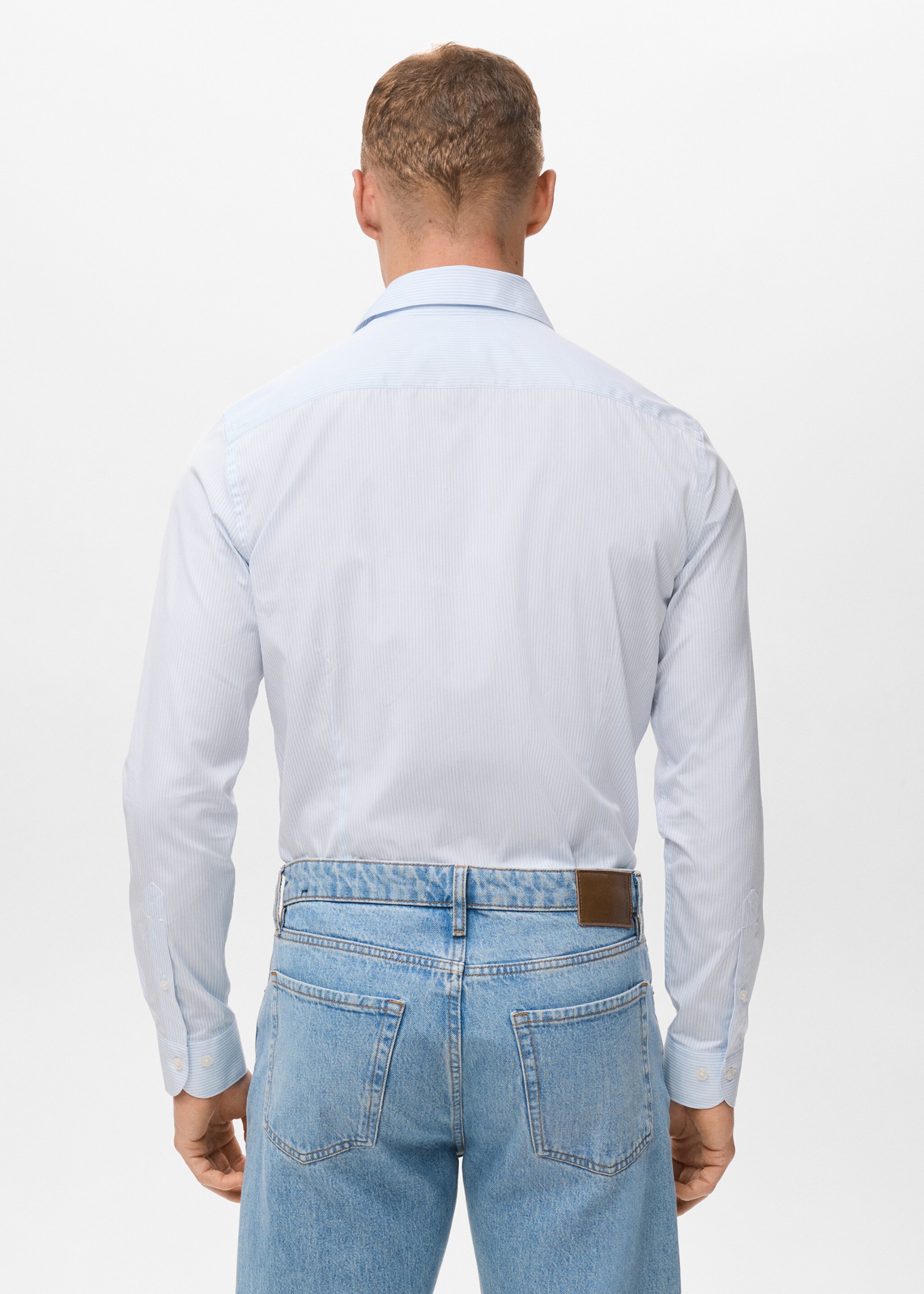 Рубашка slim fit 100% хлопок в полоску - Обратная сторона изделия, Небесно-голубой. Ref: 17046001-00.