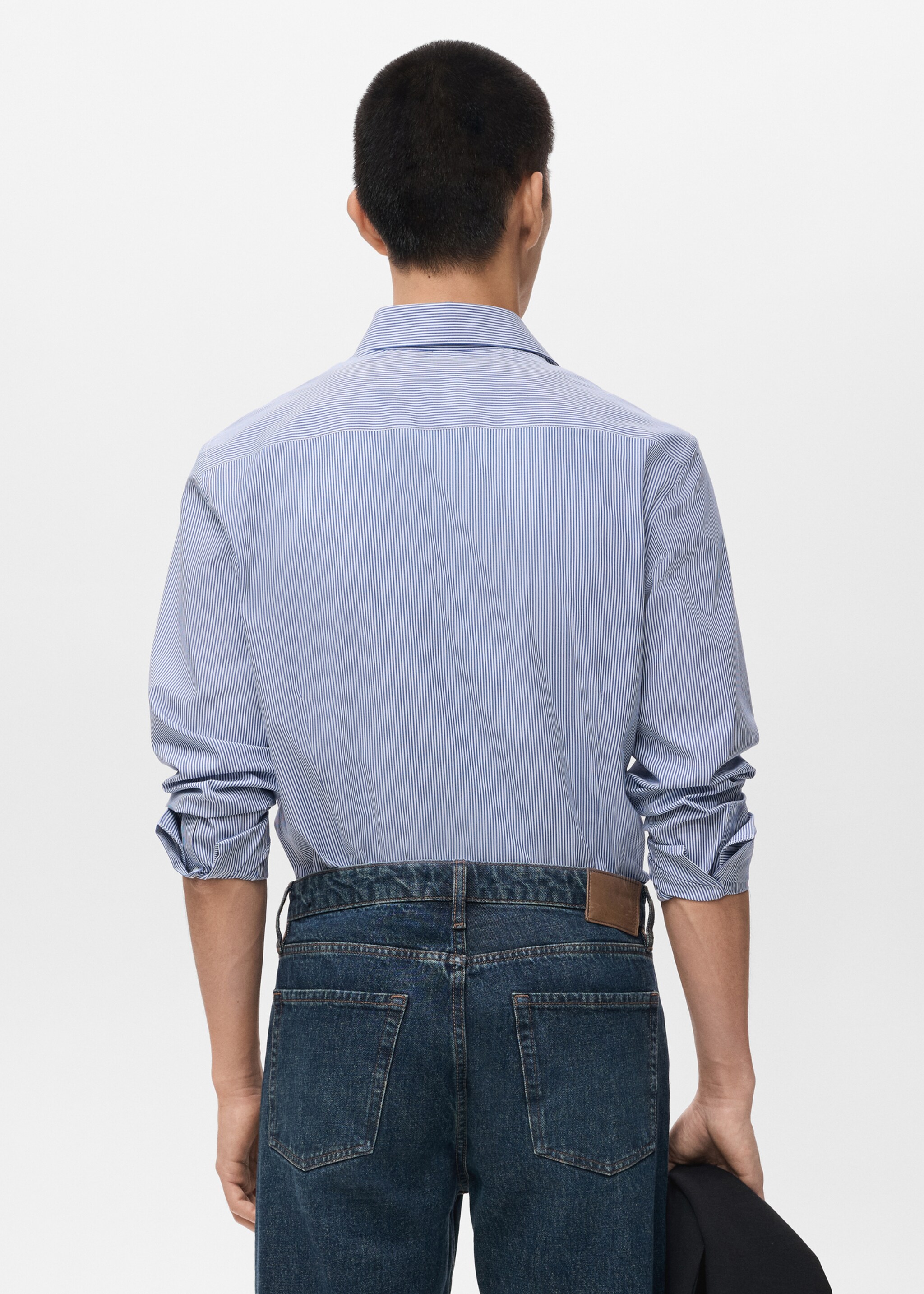 Camisa  100% algodón rayas slim fit - Reverso del artículo, Azul. Ref: 17046001-00.