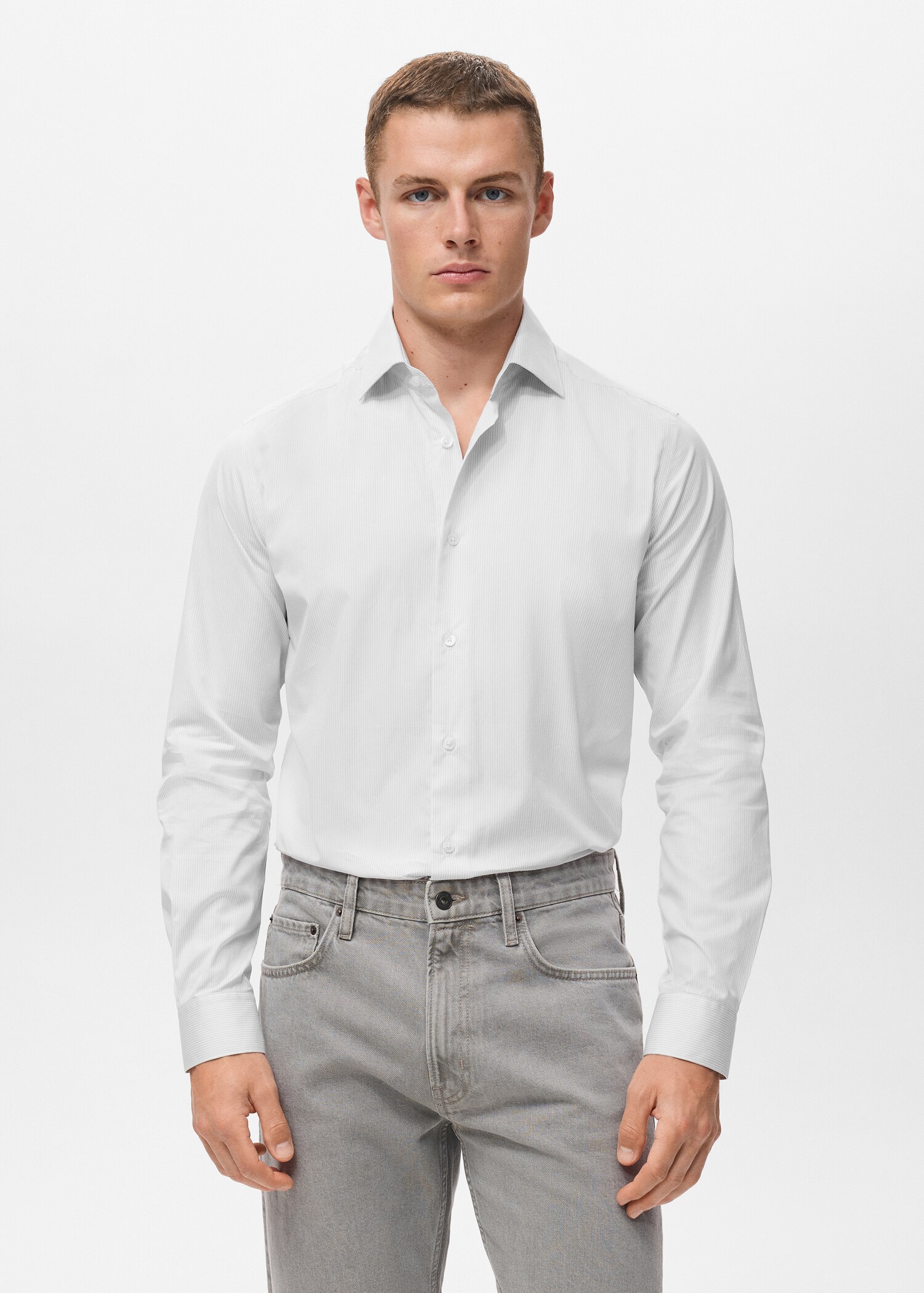 Camisa  100% algodón rayas slim fit - Plano medio