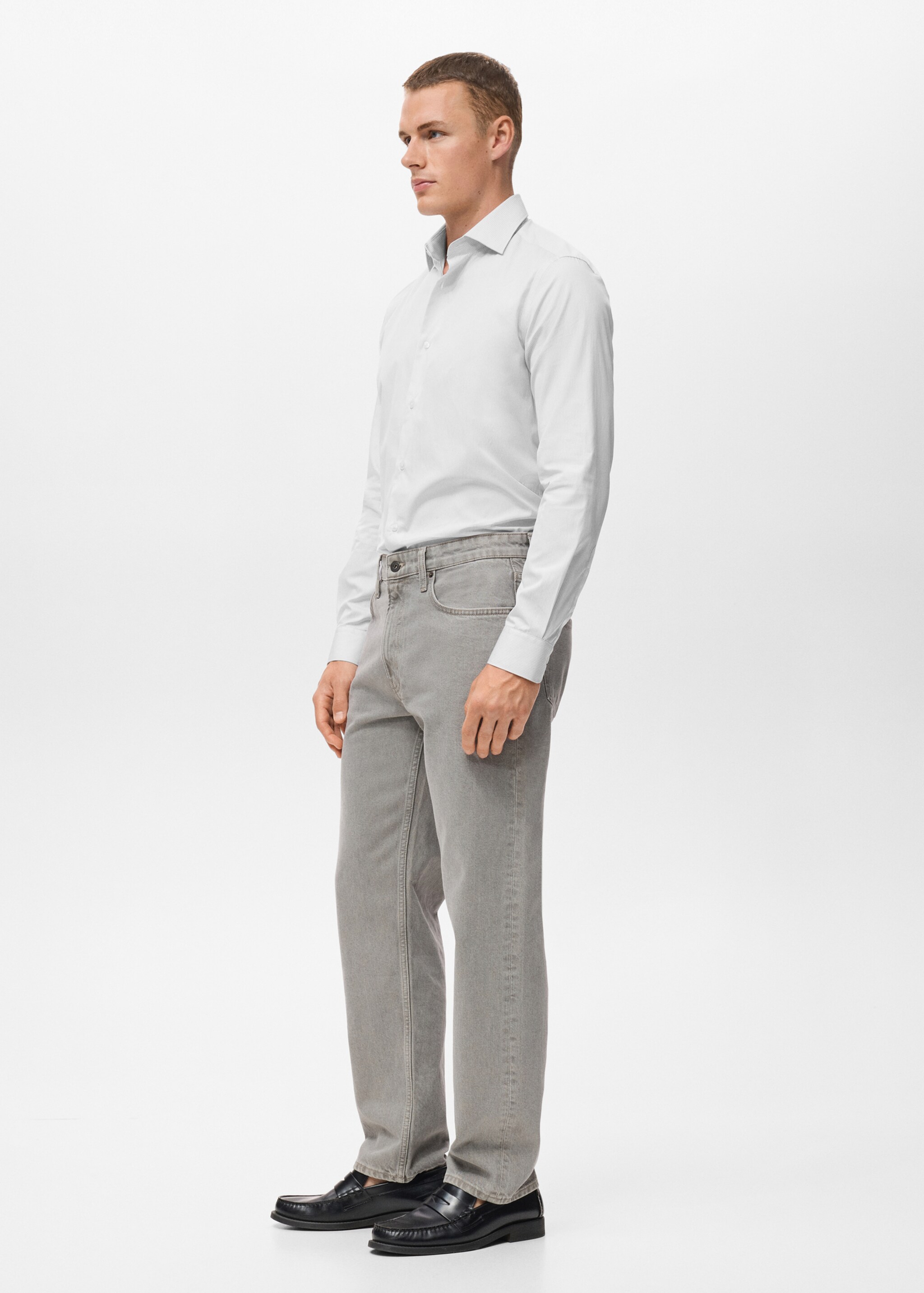 Camisa  100% algodón rayas slim fit - Detalle del artículo 2, Gris. Ref: 17046001-00.