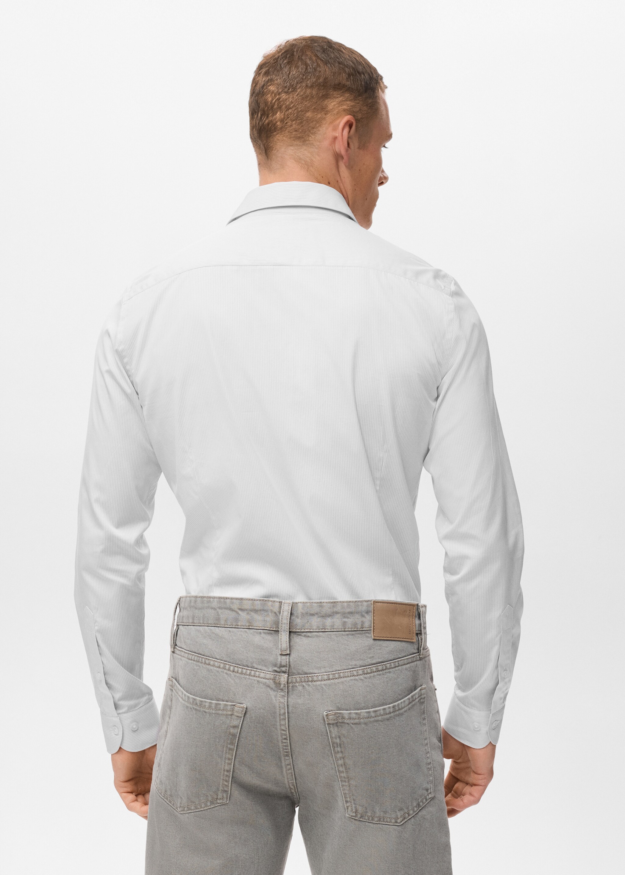 Camisa  100% algodón rayas slim fit - Reverso del artículo, Gris. Ref: 17046001-00.