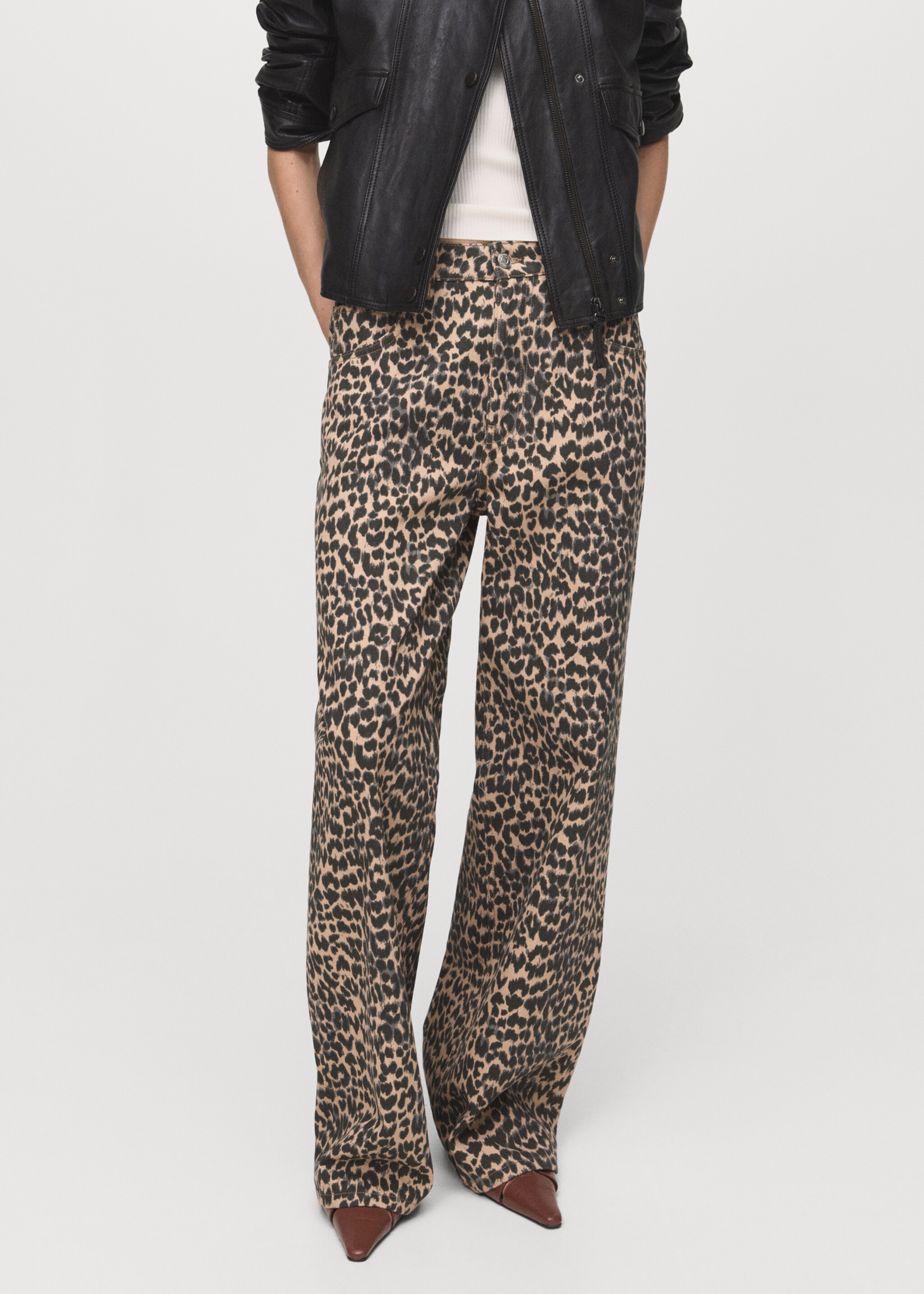 Leopard-print straight jeans - Medium plane, Brown. Ref: 17046003-00.