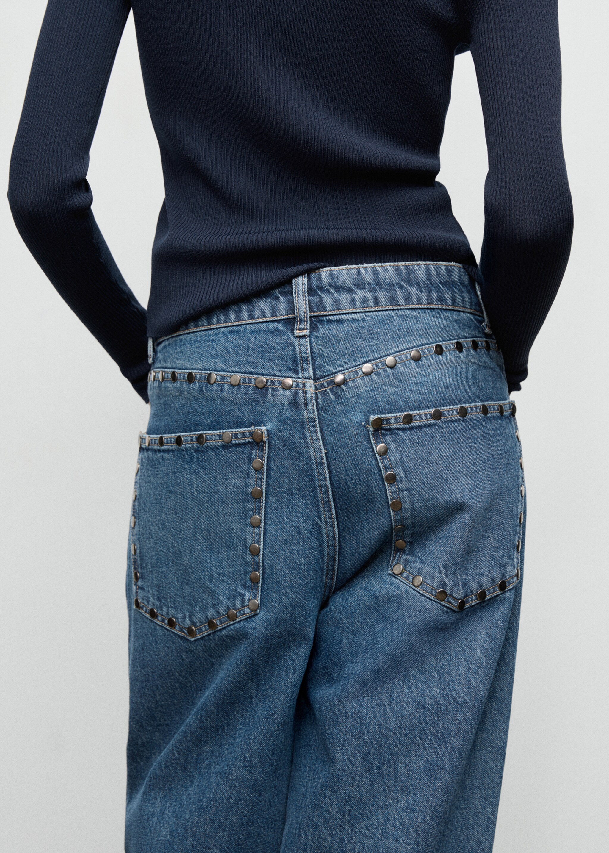 Wide leg studded jeans - Details of the article 6, Dark Blue. Ref: 17046004-00.
