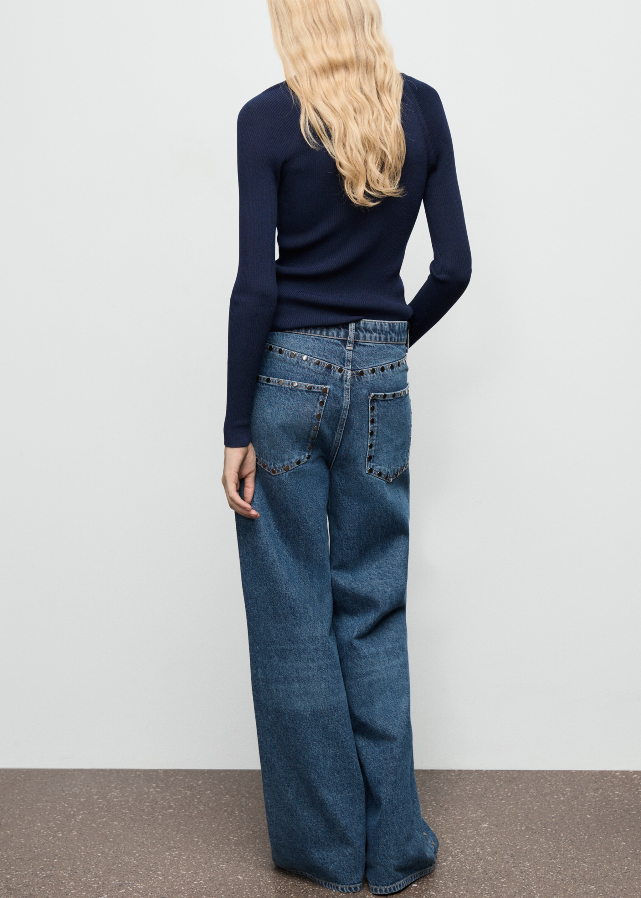 Wide leg studded jeans - Reverse of the article, Dark Blue. Ref: 17046004-00.