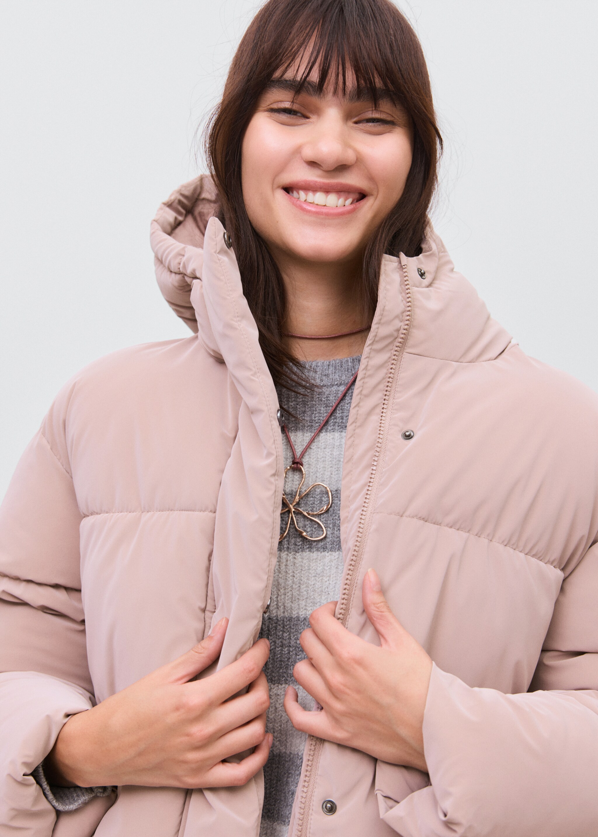Waxed-effect padded anorak - Details of the article 2, Pastel Pink. Ref: 17046326-00.