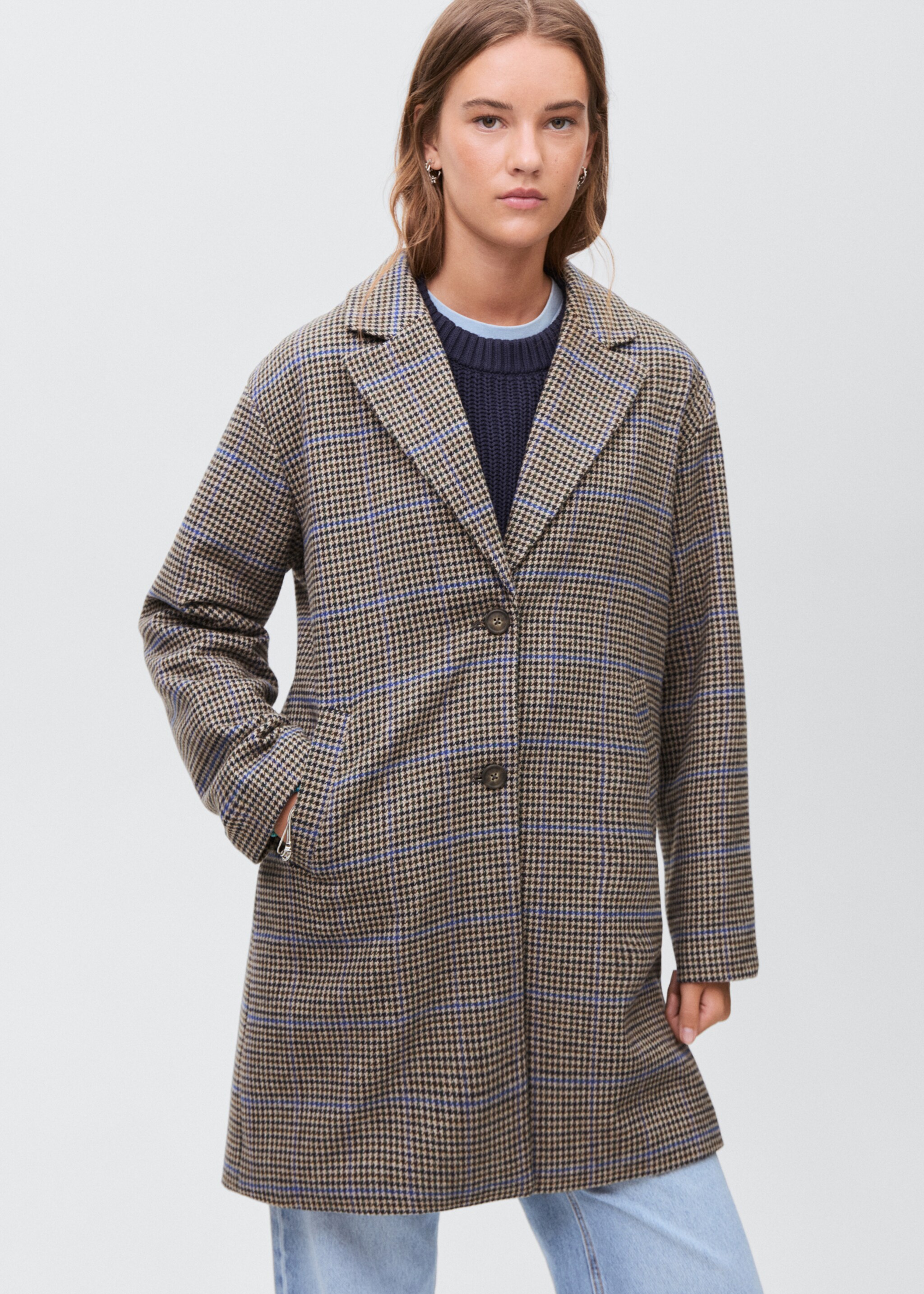 Houndstooth wool-blend coat - Medium plane, Beige. Ref: 17046327-00.