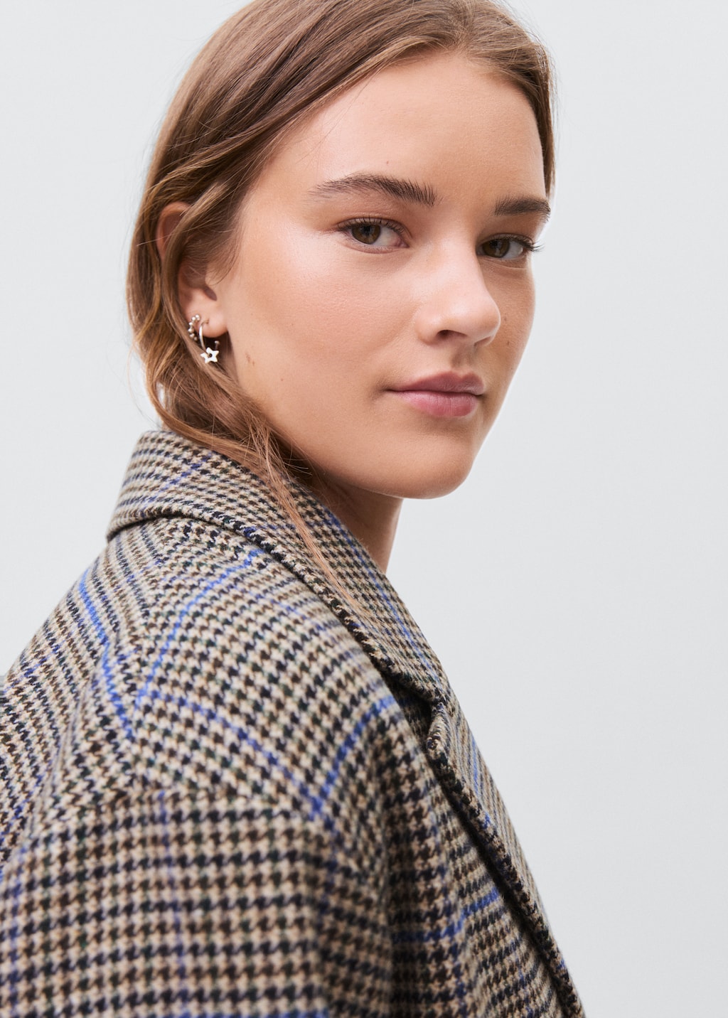 Houndstooth wool-blend coat