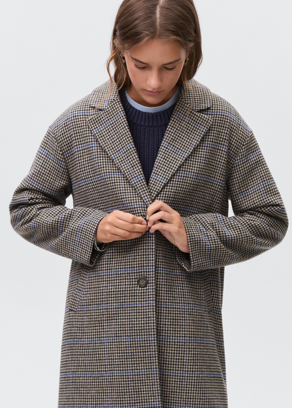 Houndstooth wool-blend coat