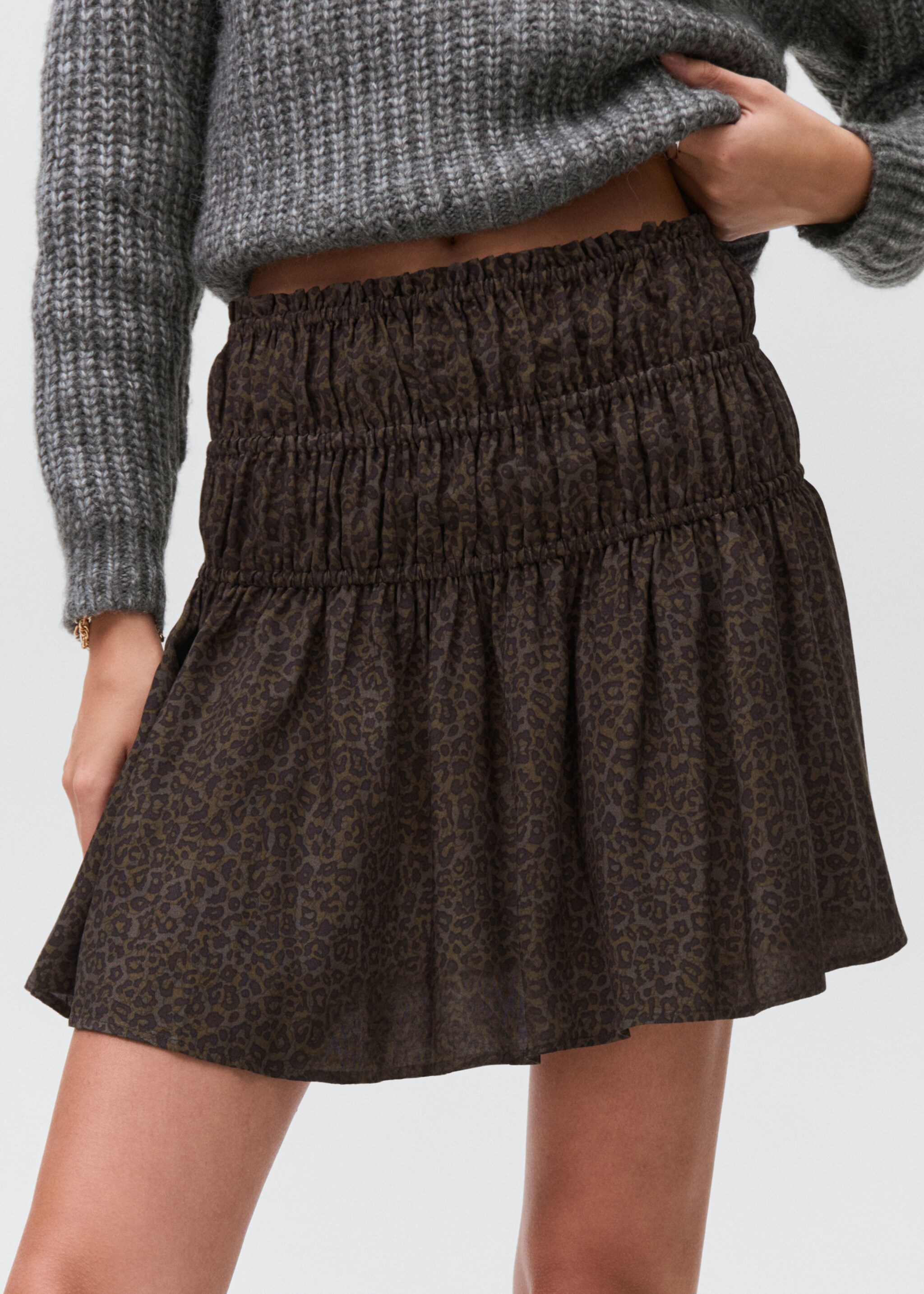 Leopard-print gathered skirt - Medium plane, Brown. Ref: 17046332-00.