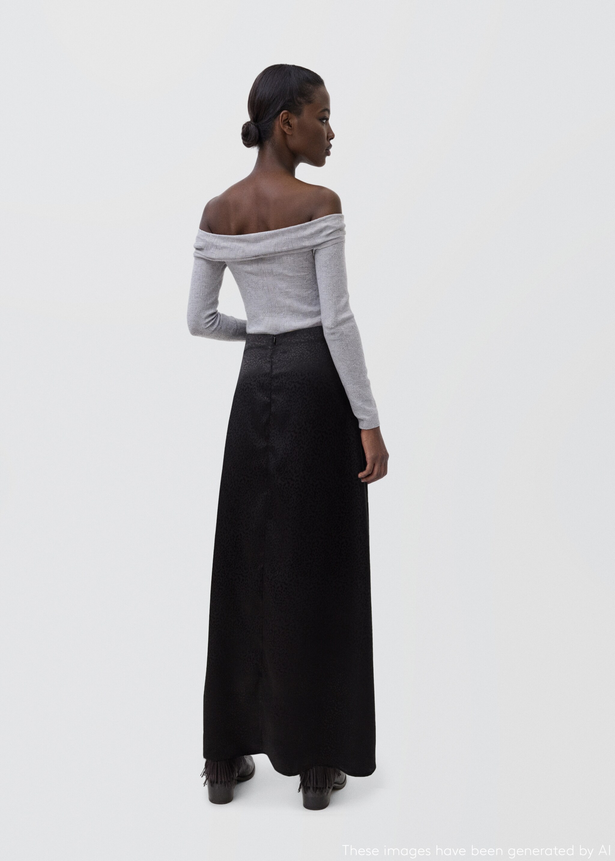Long leopard-print skirt - Reverse of the article, Black denim. Ref: 17046334-00.