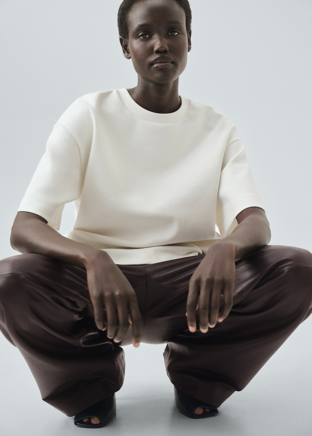 100% leather straight-leg pants