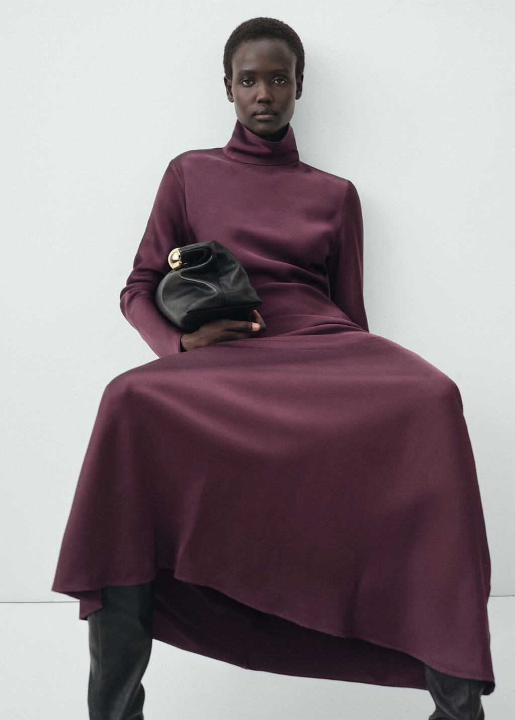 Satin high-neck dress