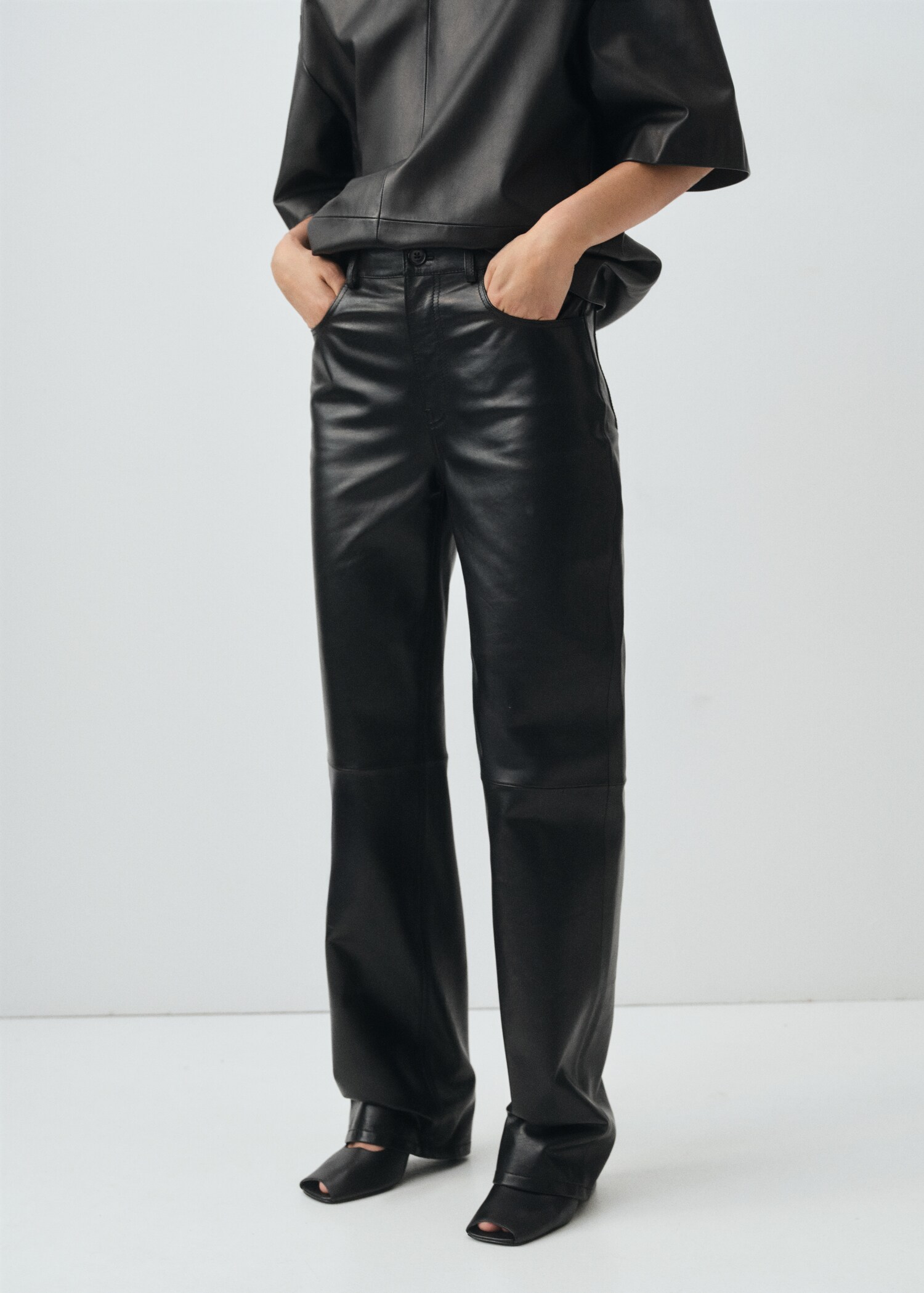 100% leather straight-leg trousers - Medium plane