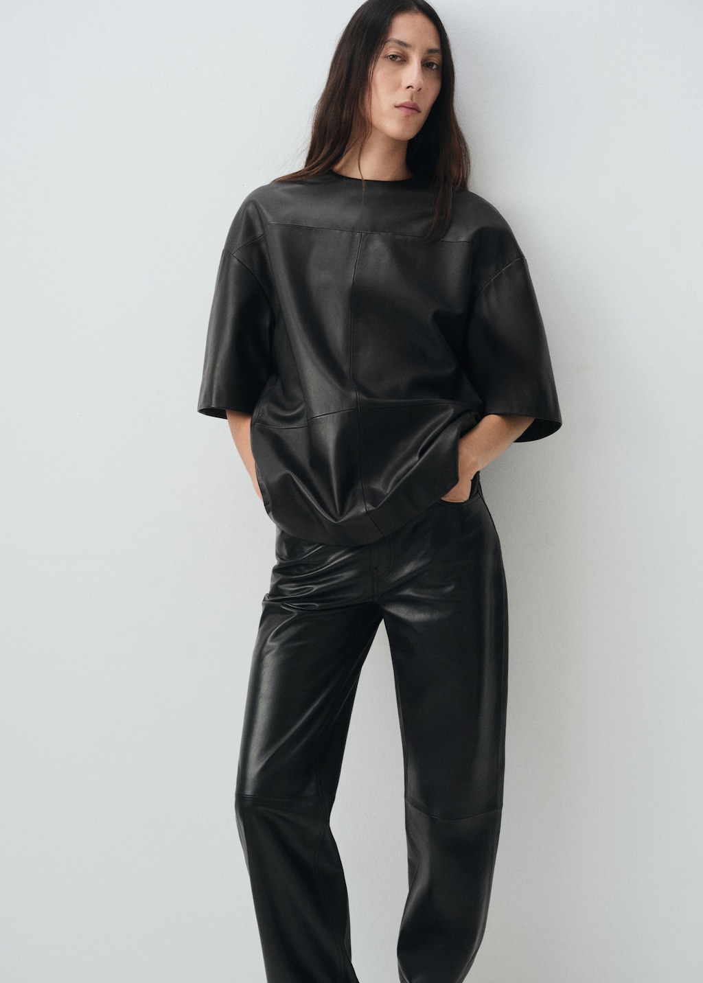 100% leather straight-leg pants