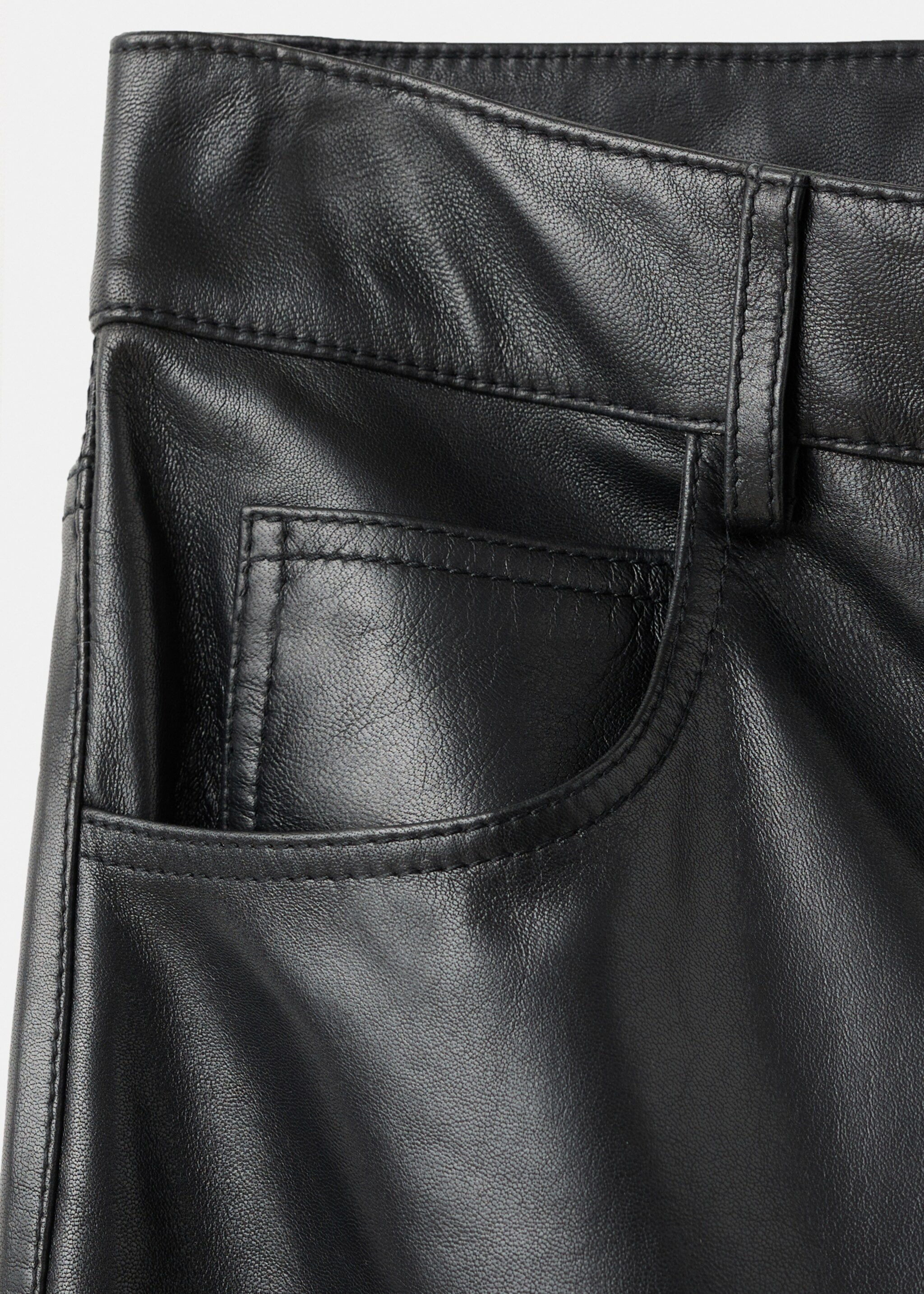100% leather straight-leg trousers - Details of the article 8, Black. Ref: 17046358-00.