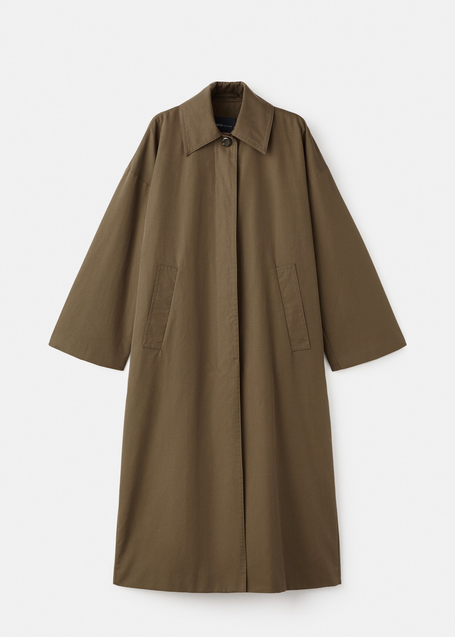 Long cotton trench coat with concealed buttons - Article without model