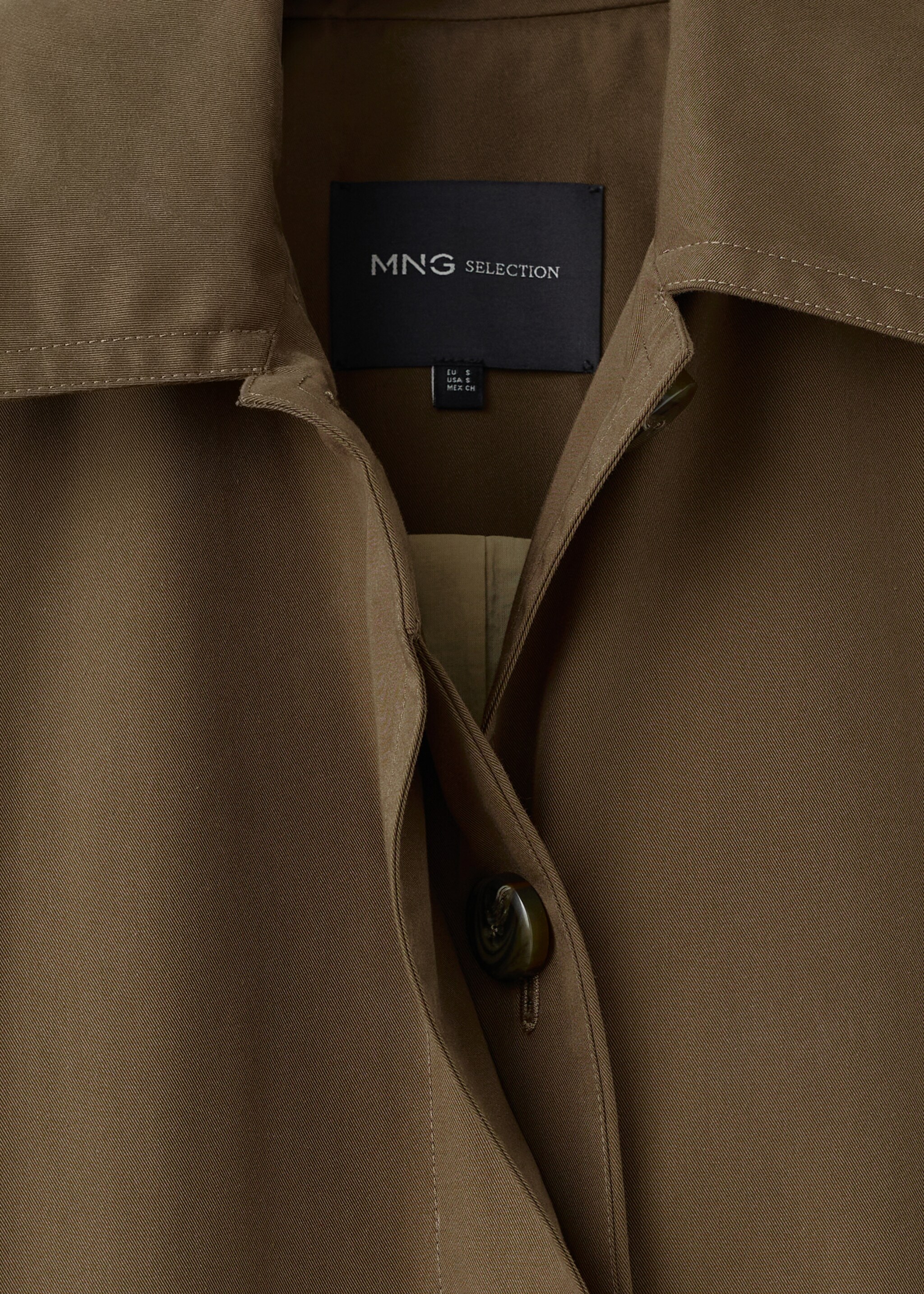 Long cotton trench coat with concealed buttons - Details of the article 8, Medium Brown. Ref: 17046361-00.