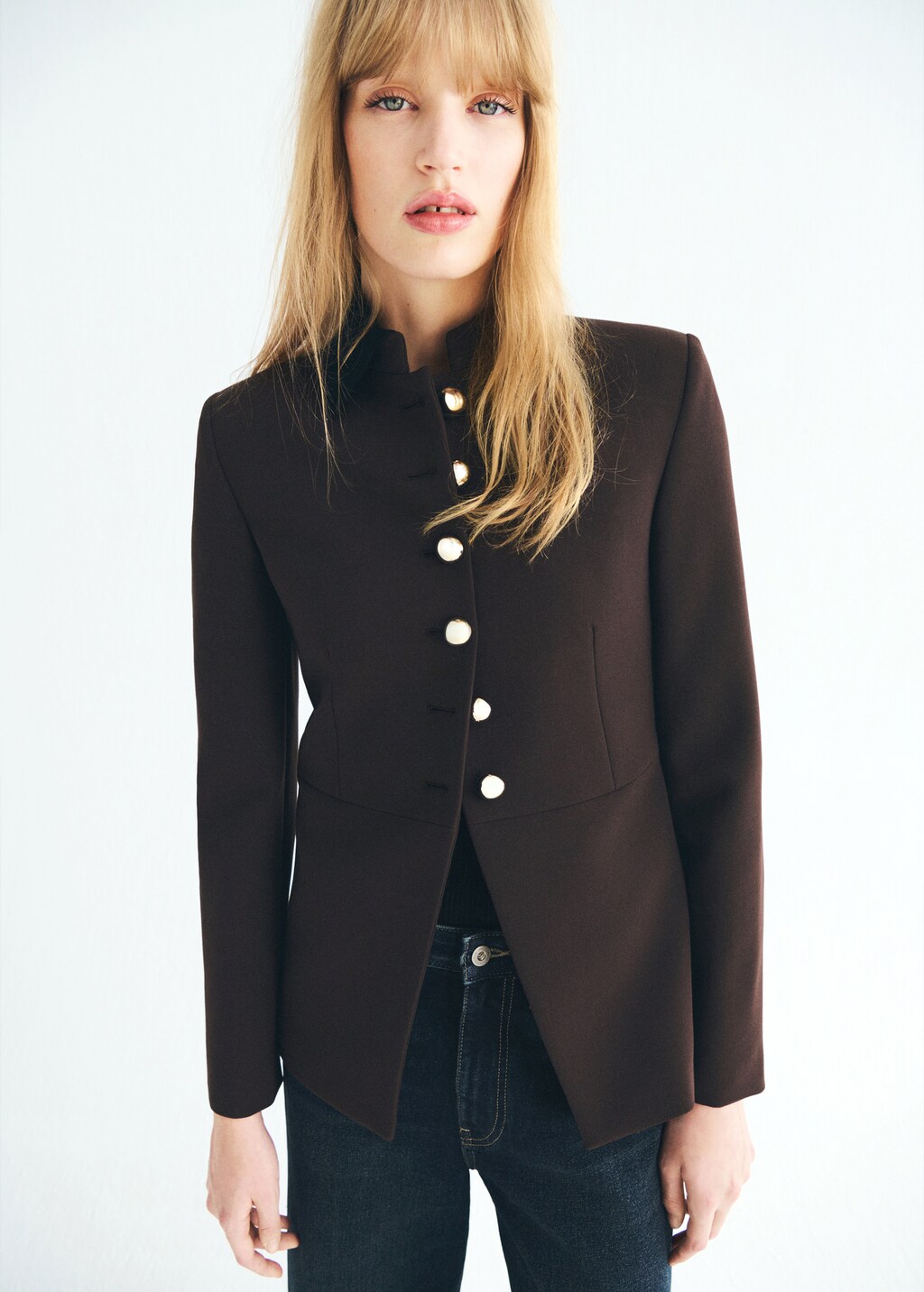 Mango Jacket with jewel-button strip collar