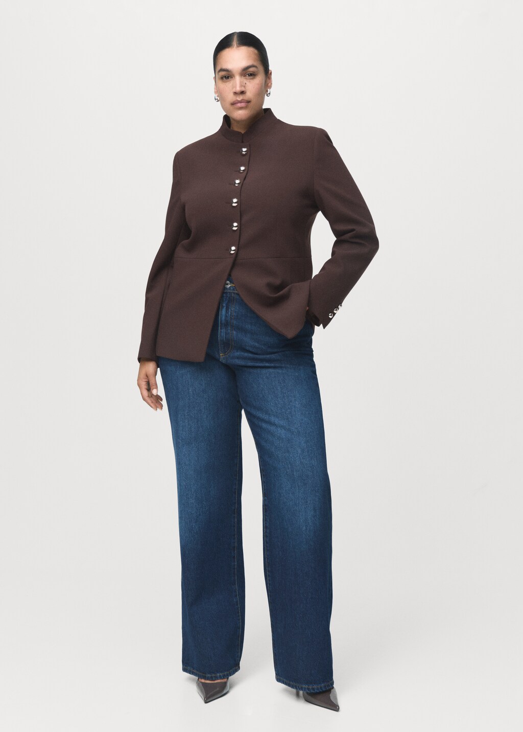 Mango Jacket with jewel-button strip collar