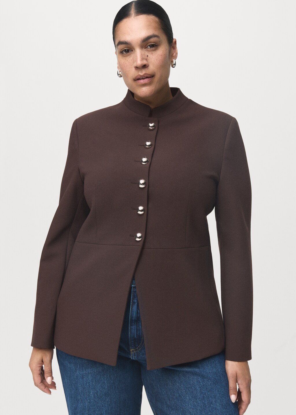 Mango Jacket with jewel-button strip collar
