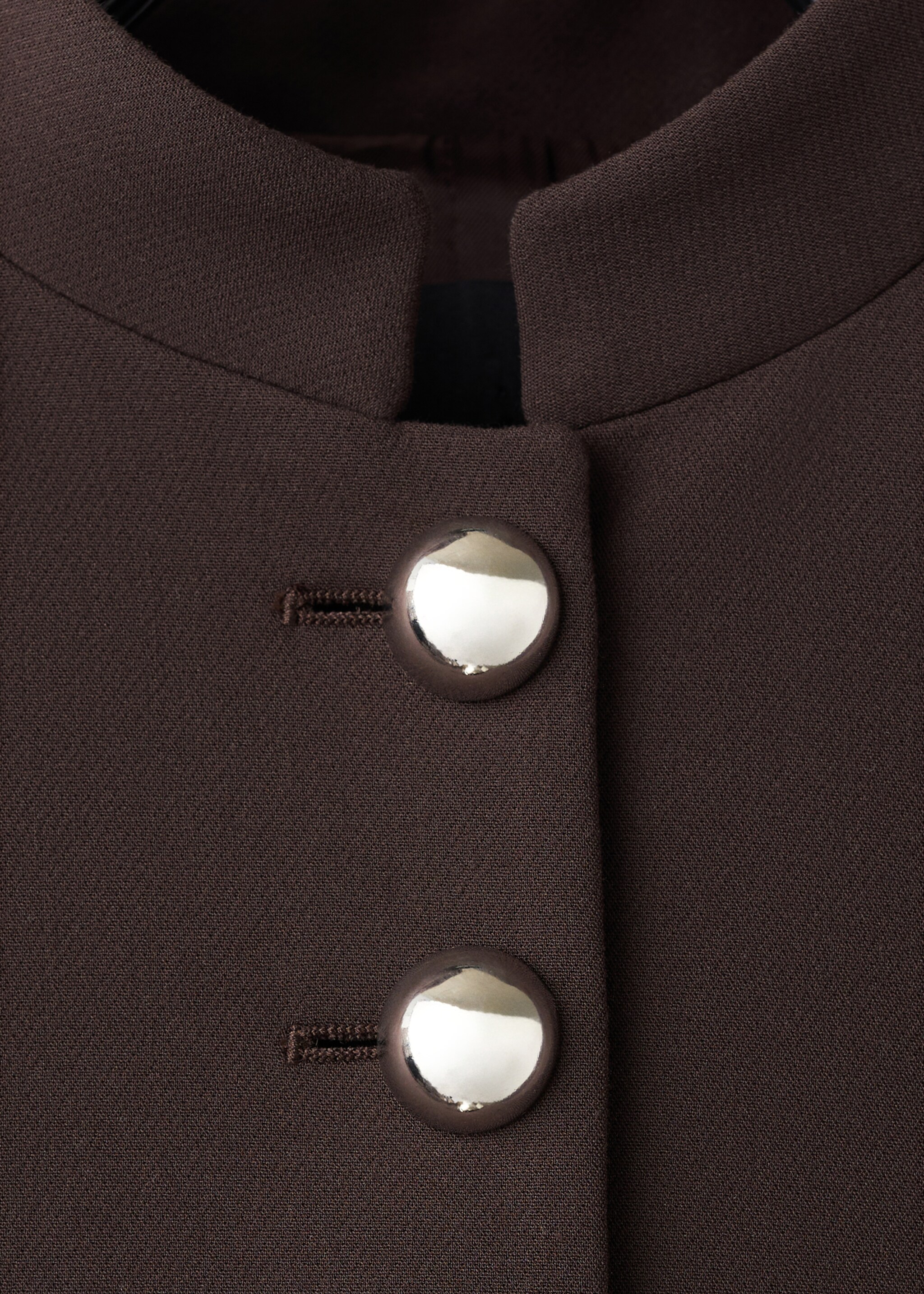 Jacket with jewel-button strip collar - Details of the article 8, Brown. Ref: 17046362-00.