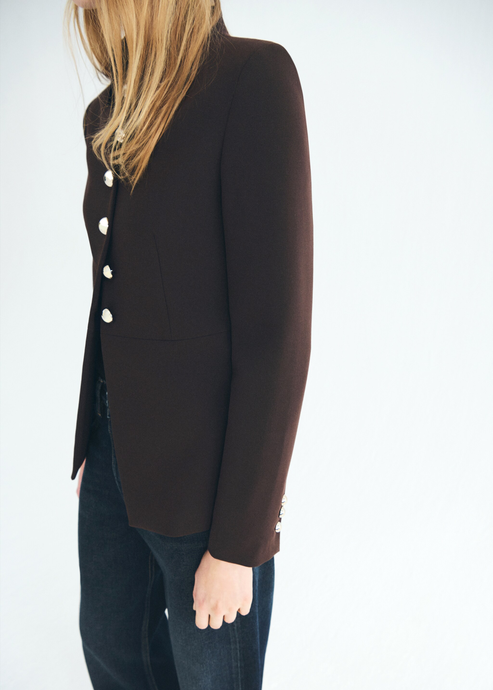 Jacket with jewel-button strip collar - Reverse of the article, Brown. Ref: 17046362-00.