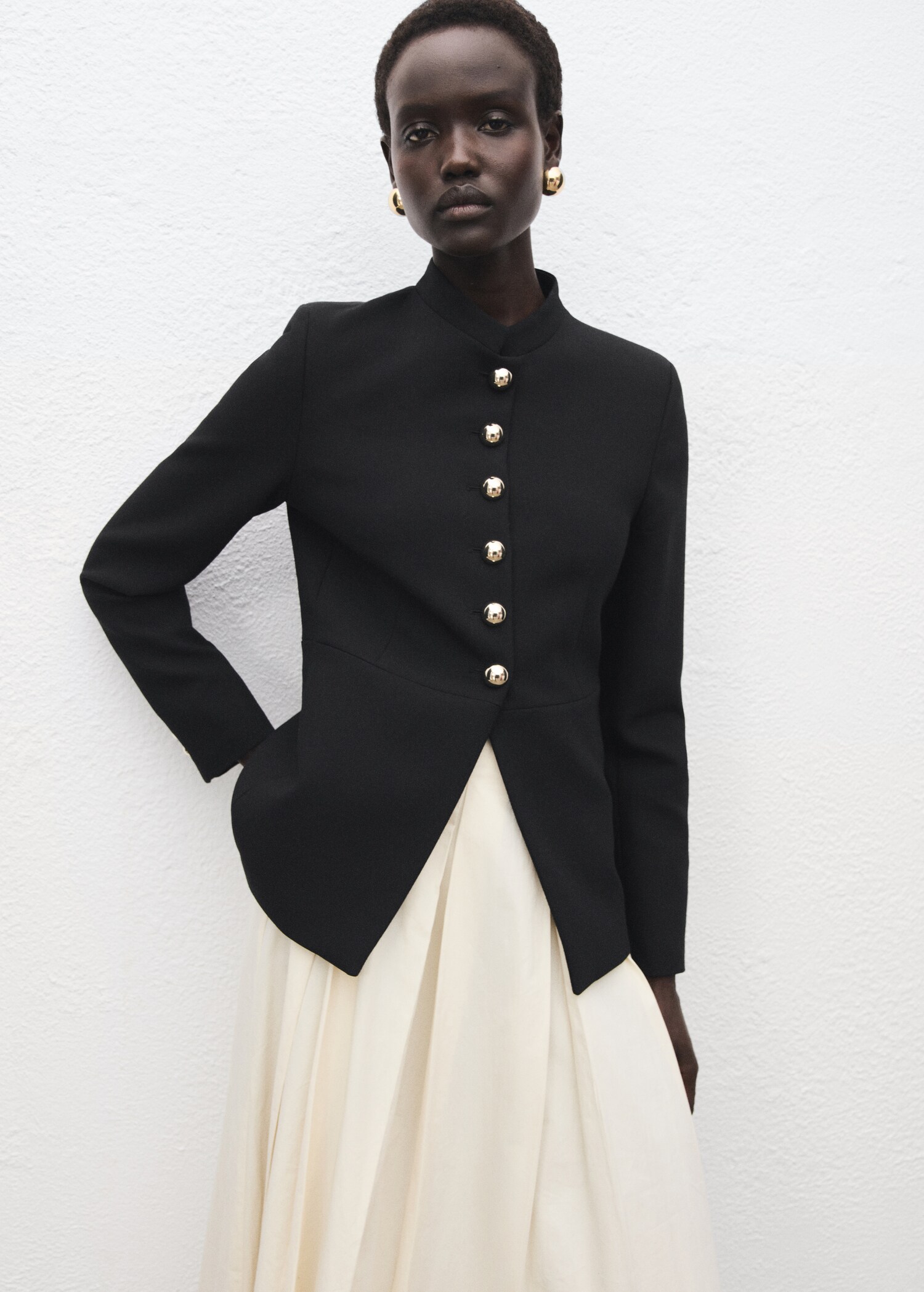 Jacket with jewel-button strip collar - Medium plane