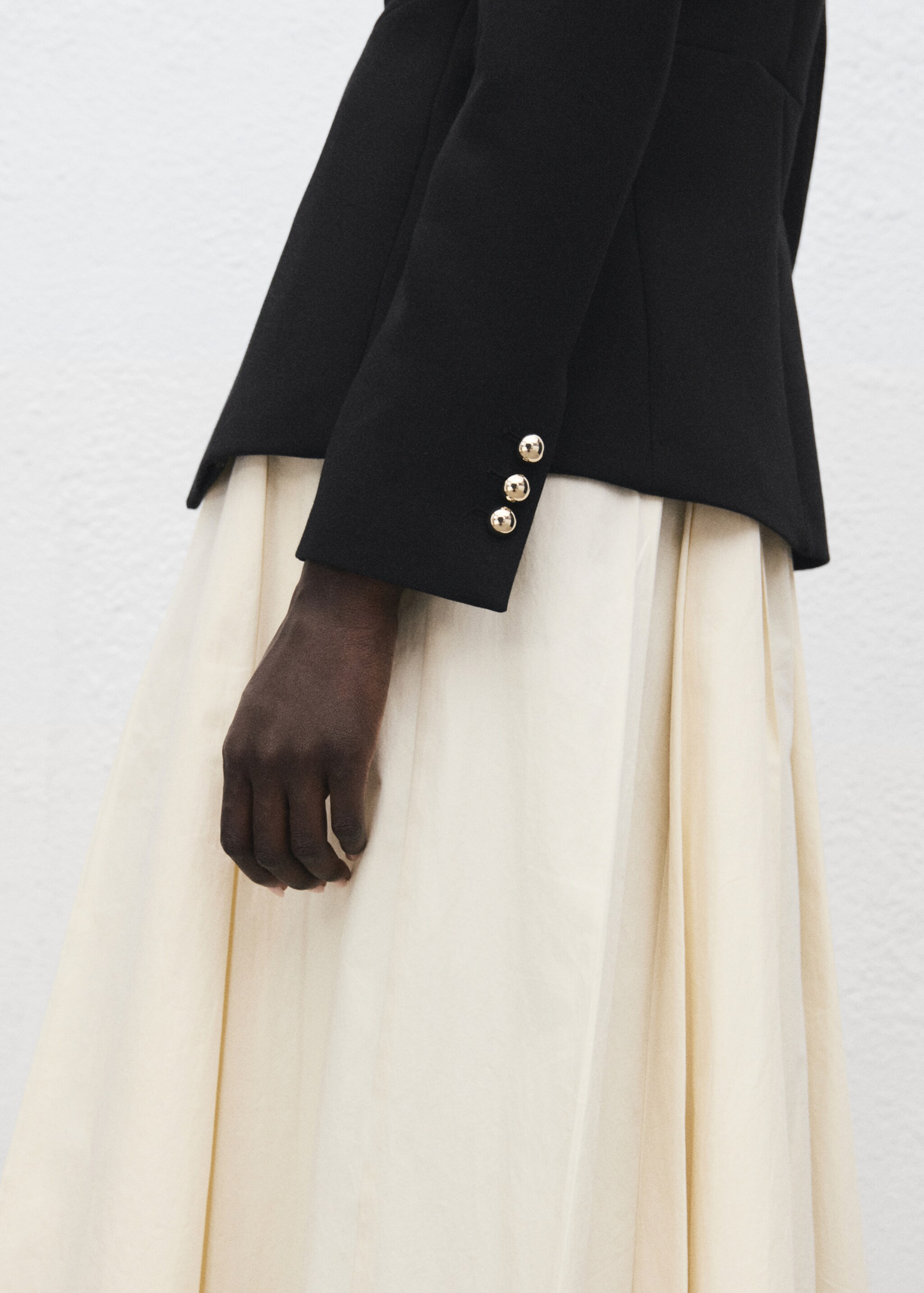 Jacket with jewel-button strip collar - Details of the article 6, Black. Ref: 17046362-00.