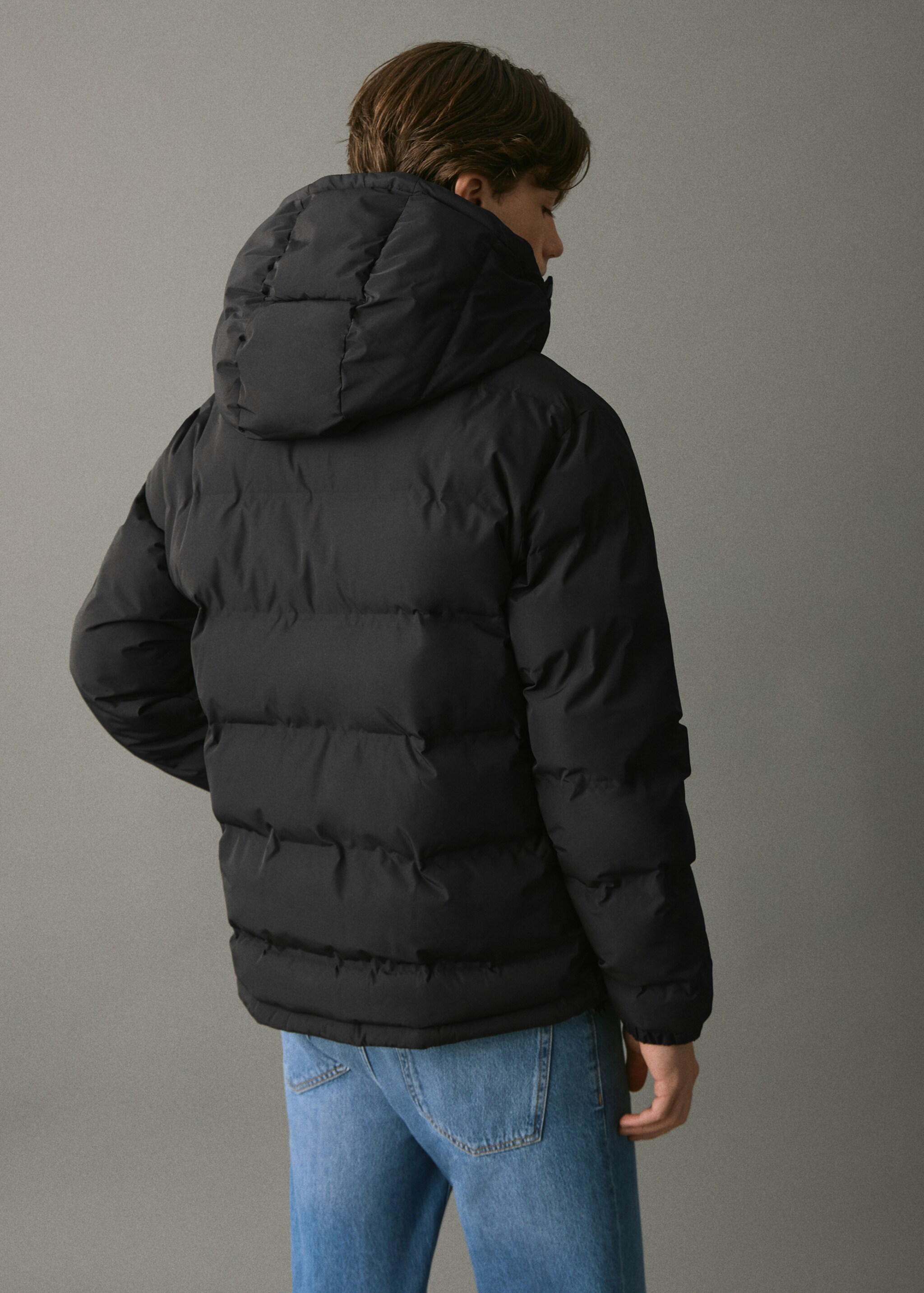 Hood quilted coat - Reverse of the article, Black. Ref: 17046721-00.