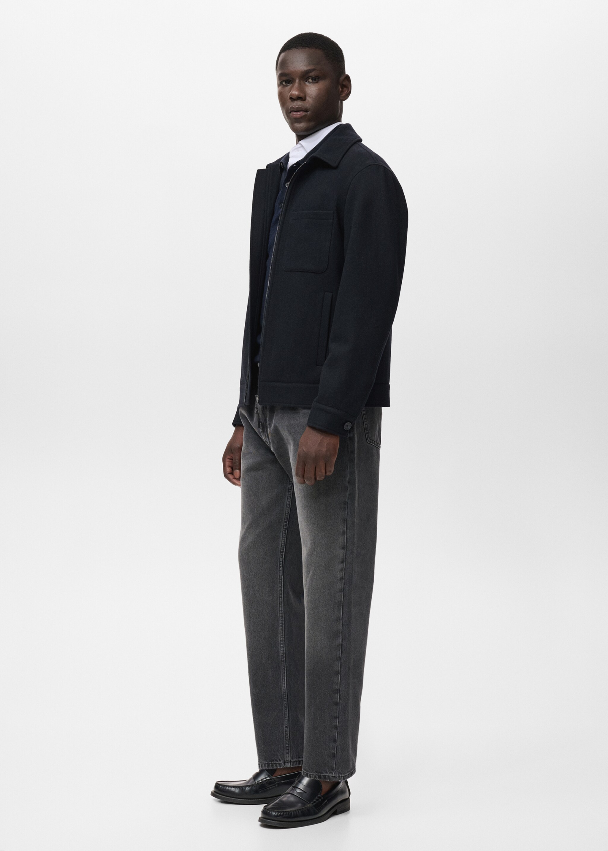 Wool Blend Jacket with Pocket - Details of the article 2, Navy. Ref: 17046722-00.
