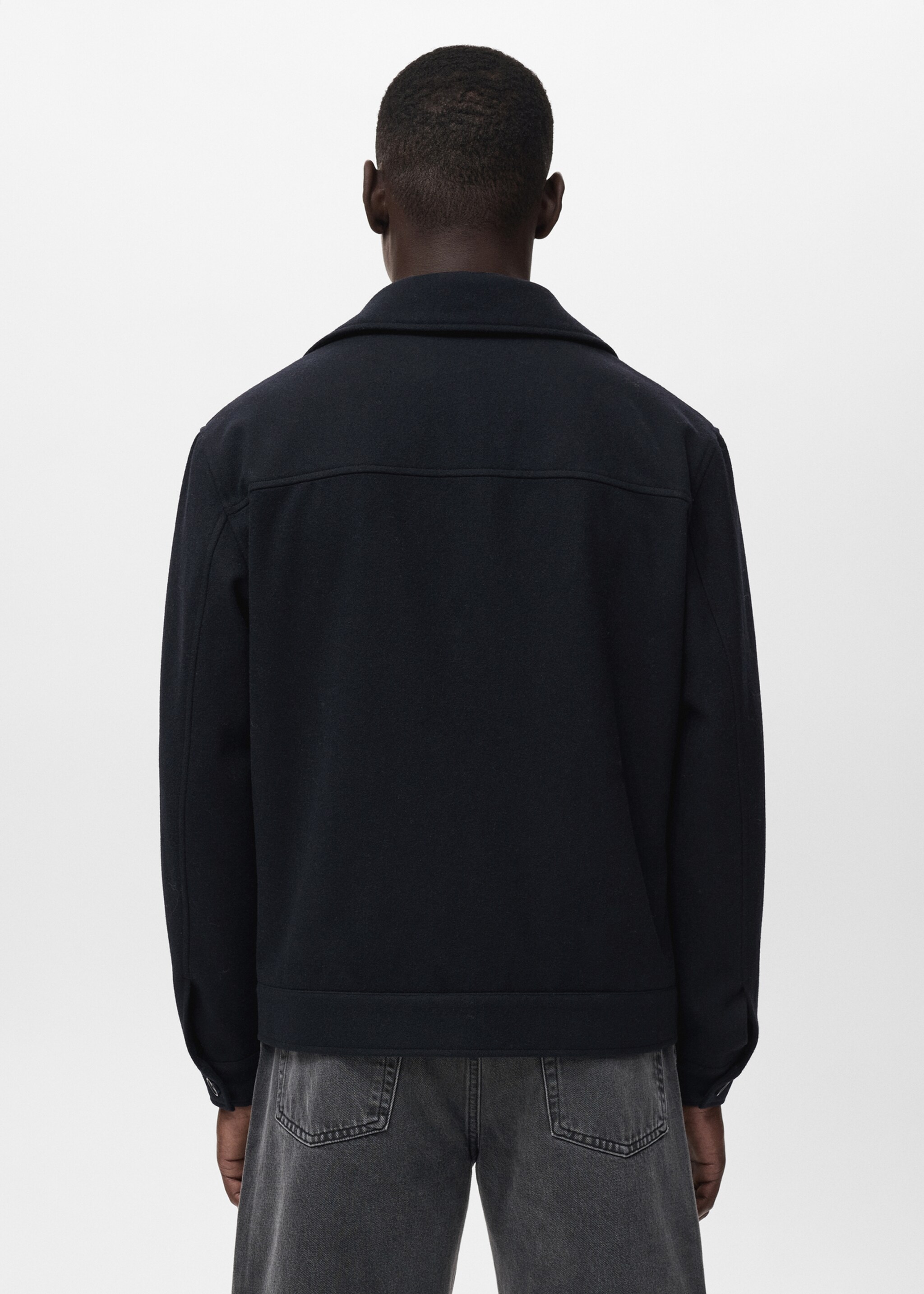 Wool Blend Jacket with Pocket - Reverse of the article, Navy. Ref: 17046722-00.