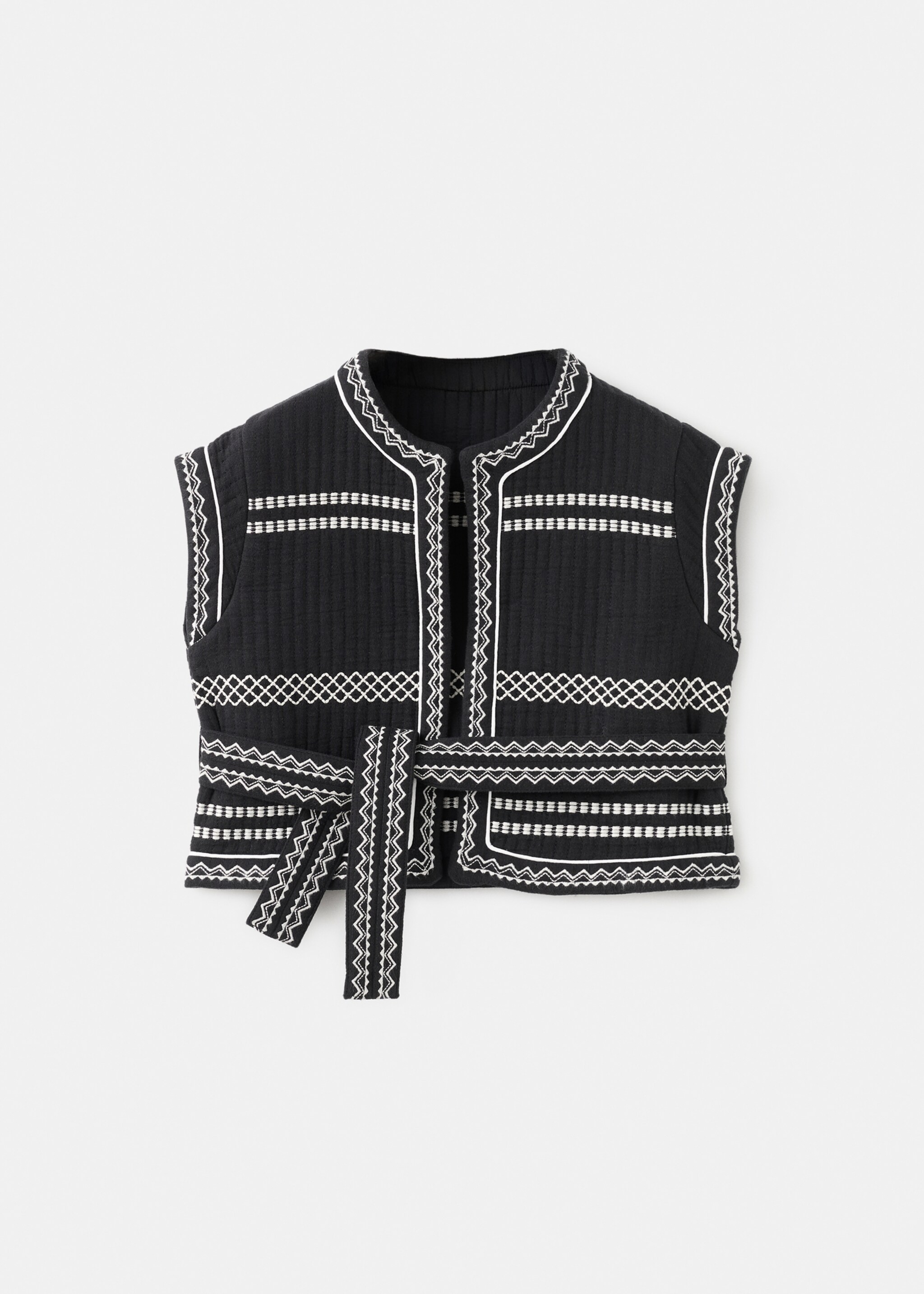 Embroidered gilet with belt - Article without model, Black. Ref: 17046738-00.