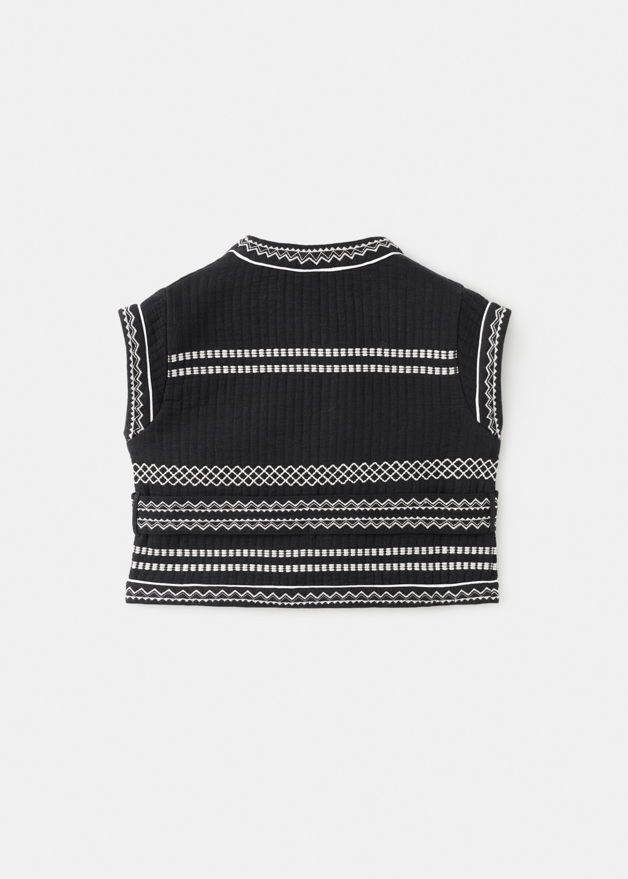 Embroidered gilet with belt - Reverse of the article, Black. Ref: 17046738-00.