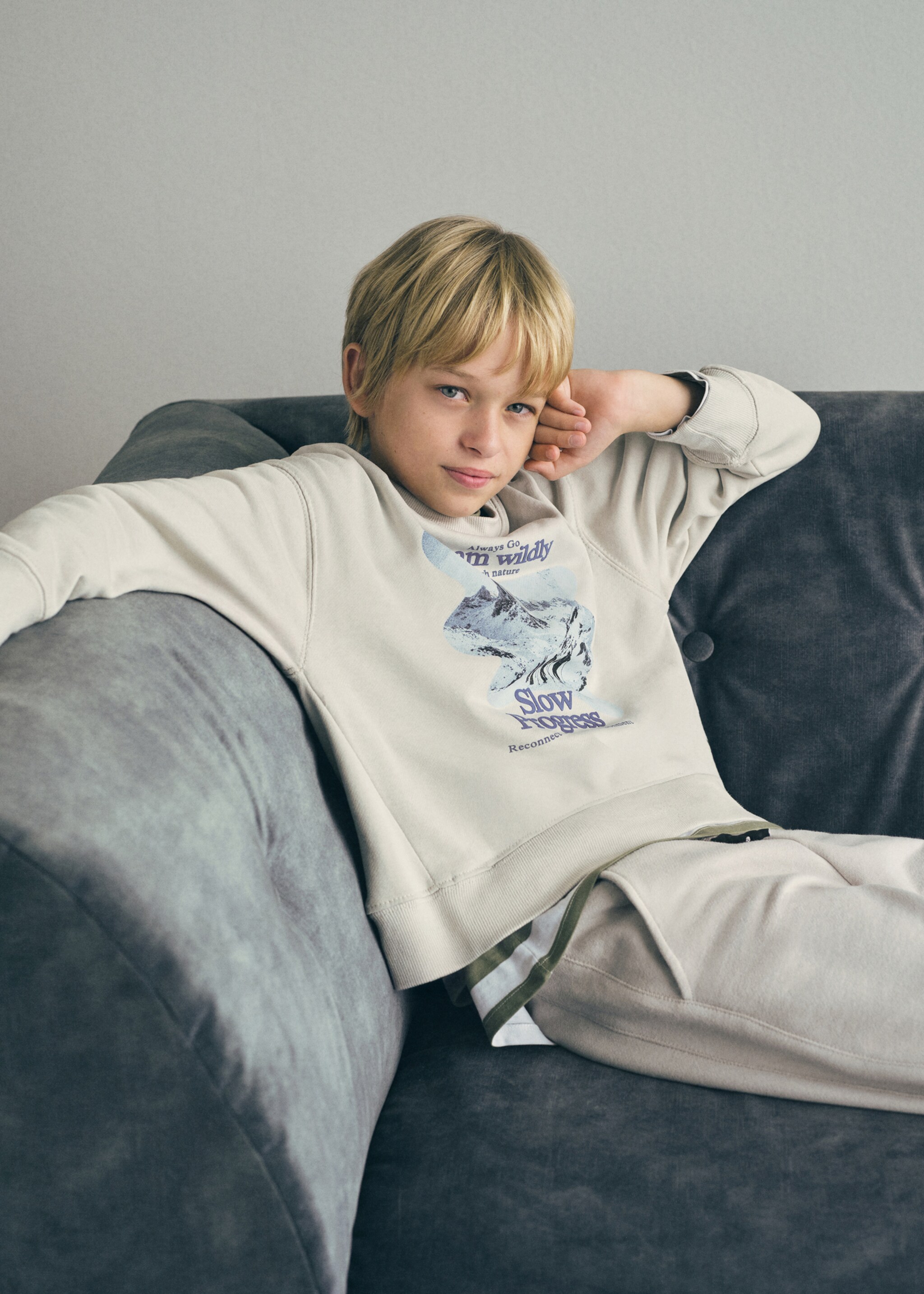 Printed cotton-blend T-shirt - Details of the article 6, Ice Grey. Ref: 17047129-00.