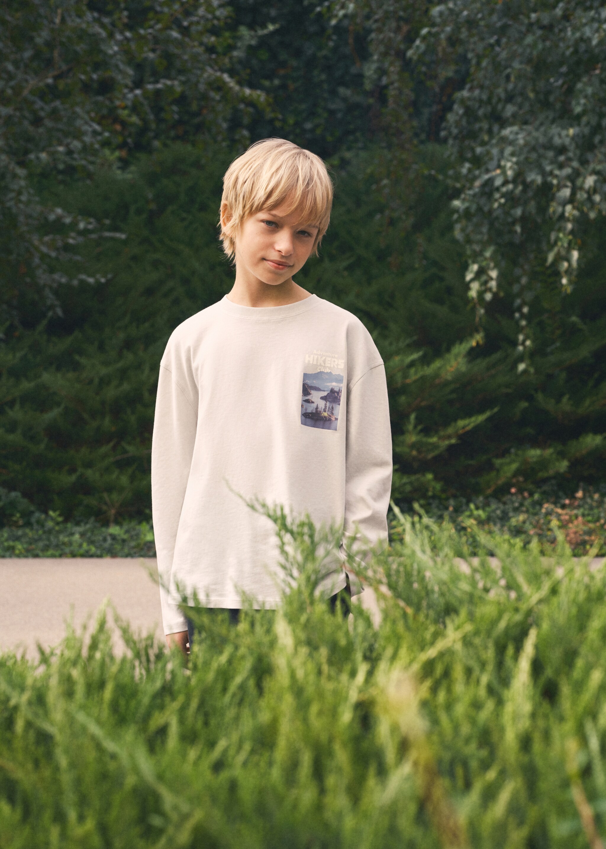 Printed cotton-blend T-shirt - Details of the article 7, Ice Grey. Ref: 17047129-00.