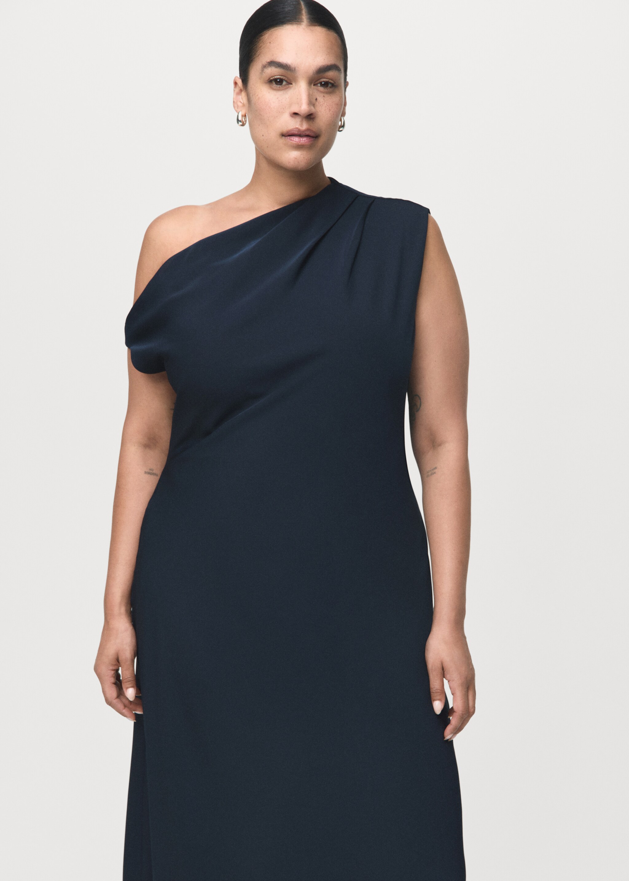 Robe évasé col asymétrique - Détail de l'article 5, Bleu marine. Ref: 17047137-00.