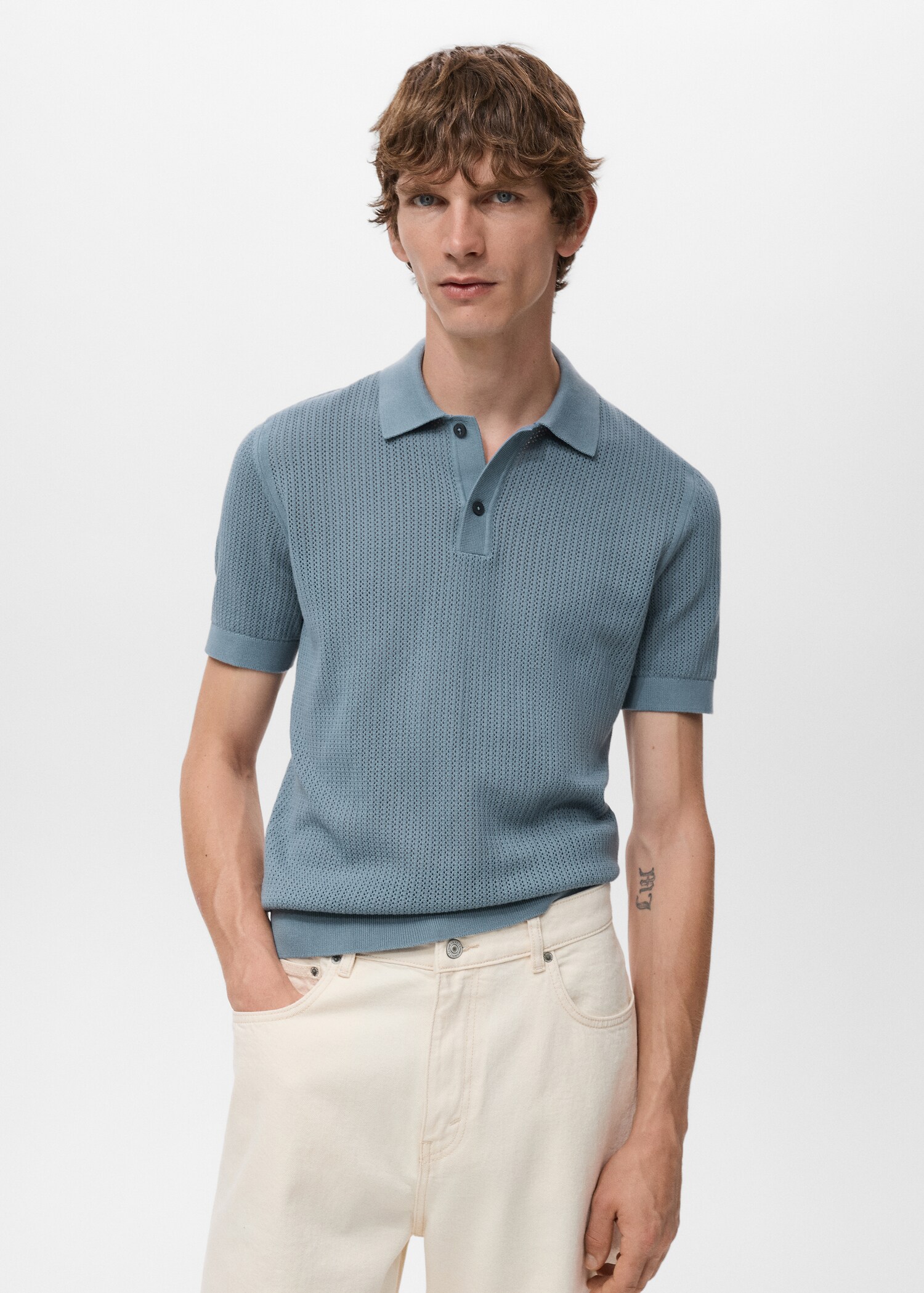 Katoenen ajour poloshirt - Middenvlak