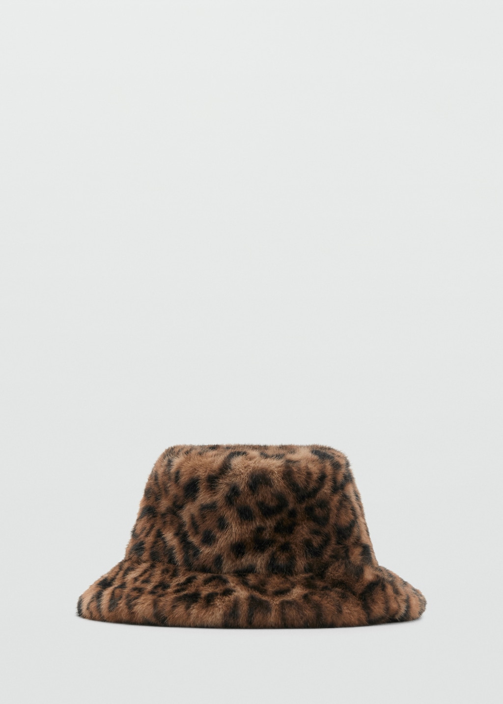 Leopard-print fur-effect bucket hat