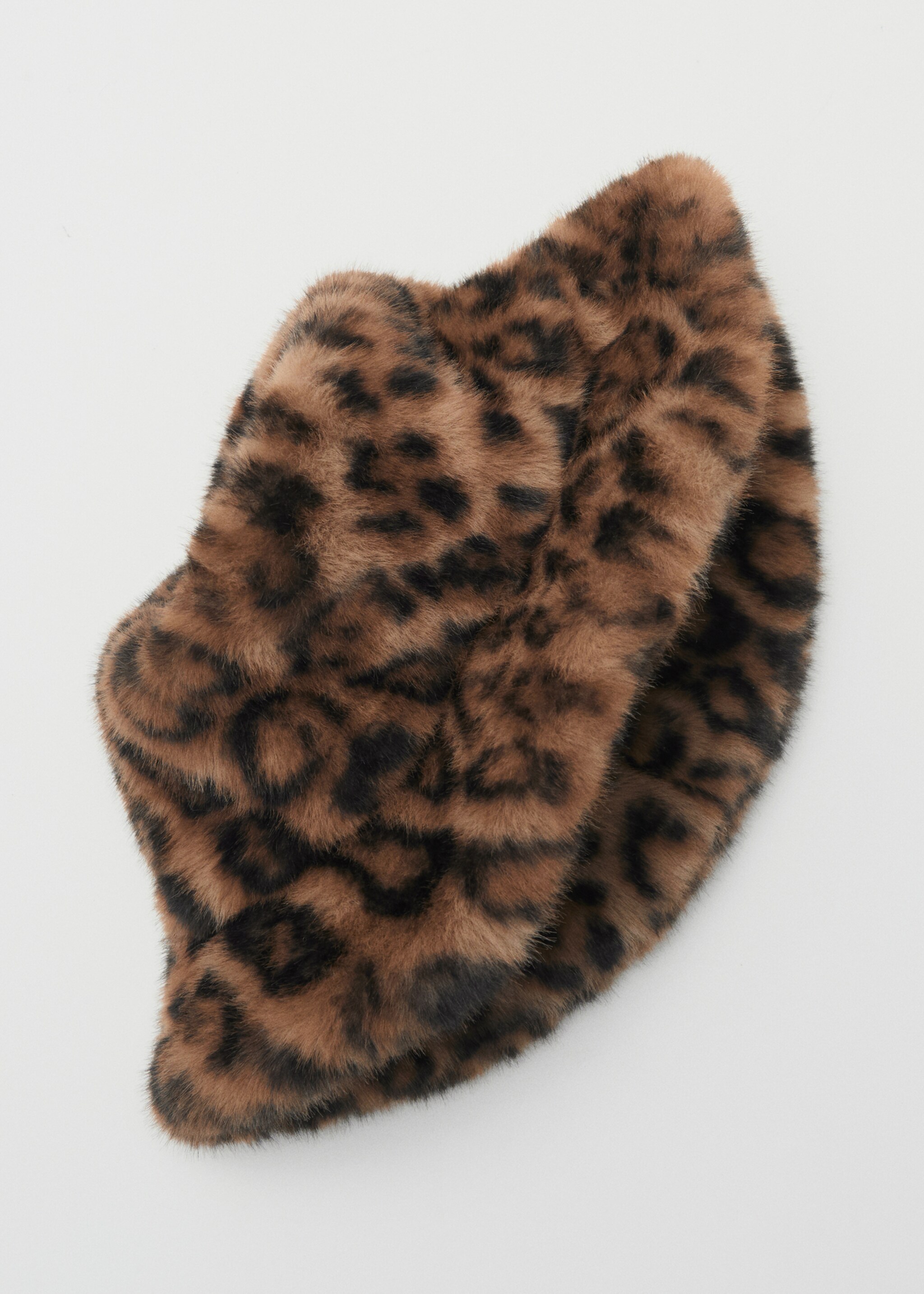 Leopard-print fur-effect bucket hat - Details of the article 1, Brown. Ref: 17047766-00.