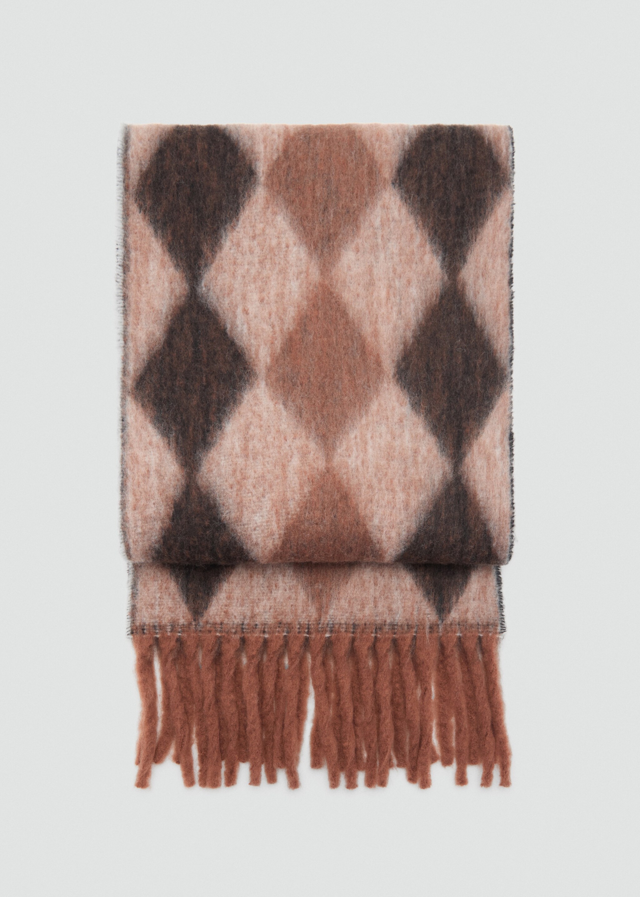 Diamond-pattern scarf with fringes - Article without model, Brown. Ref: 17047769-00.