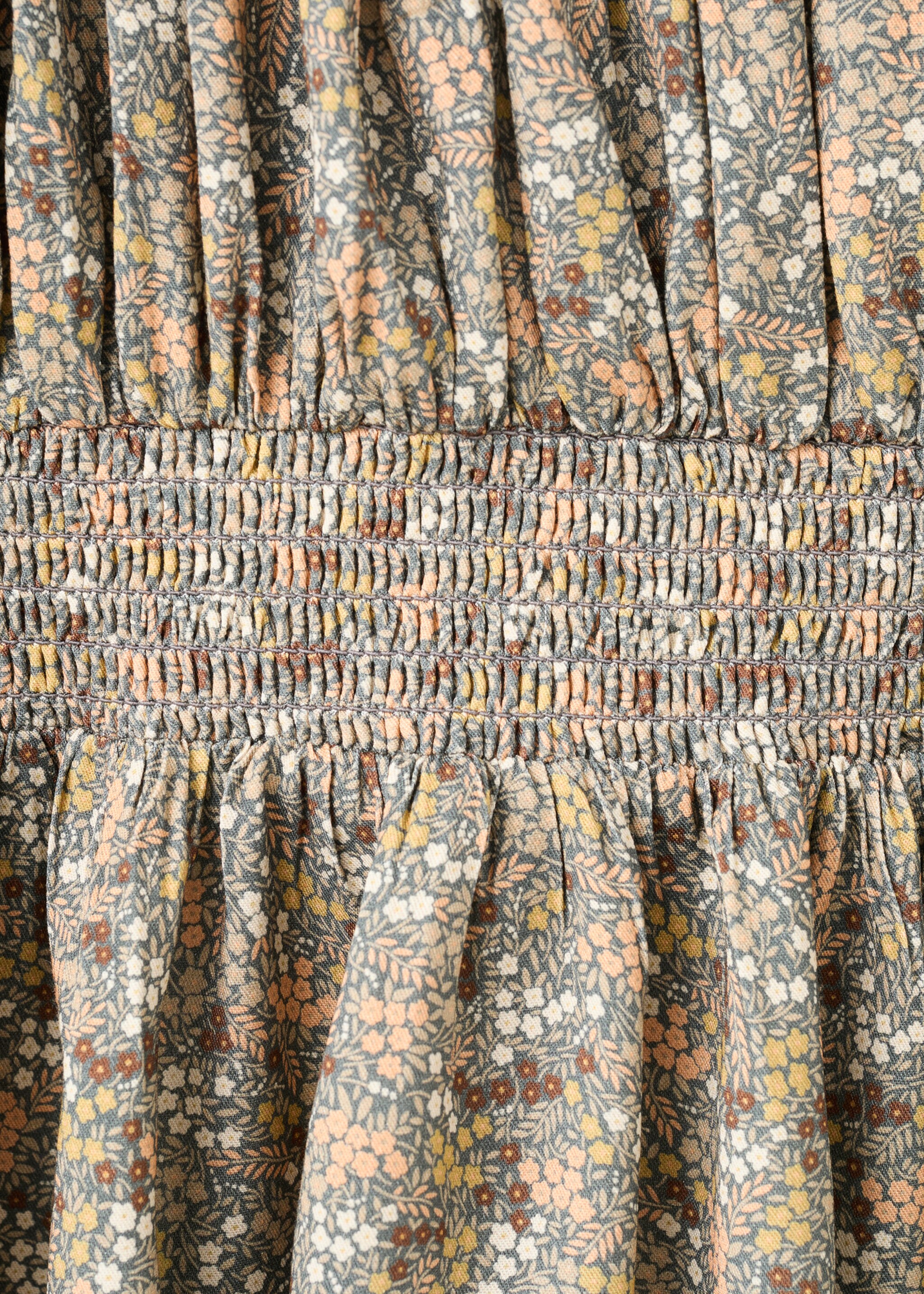 Florales Kleid mit Raffdetails - Detail des Artikels 0, Dunkelgrün. Ref: 17047770-00.