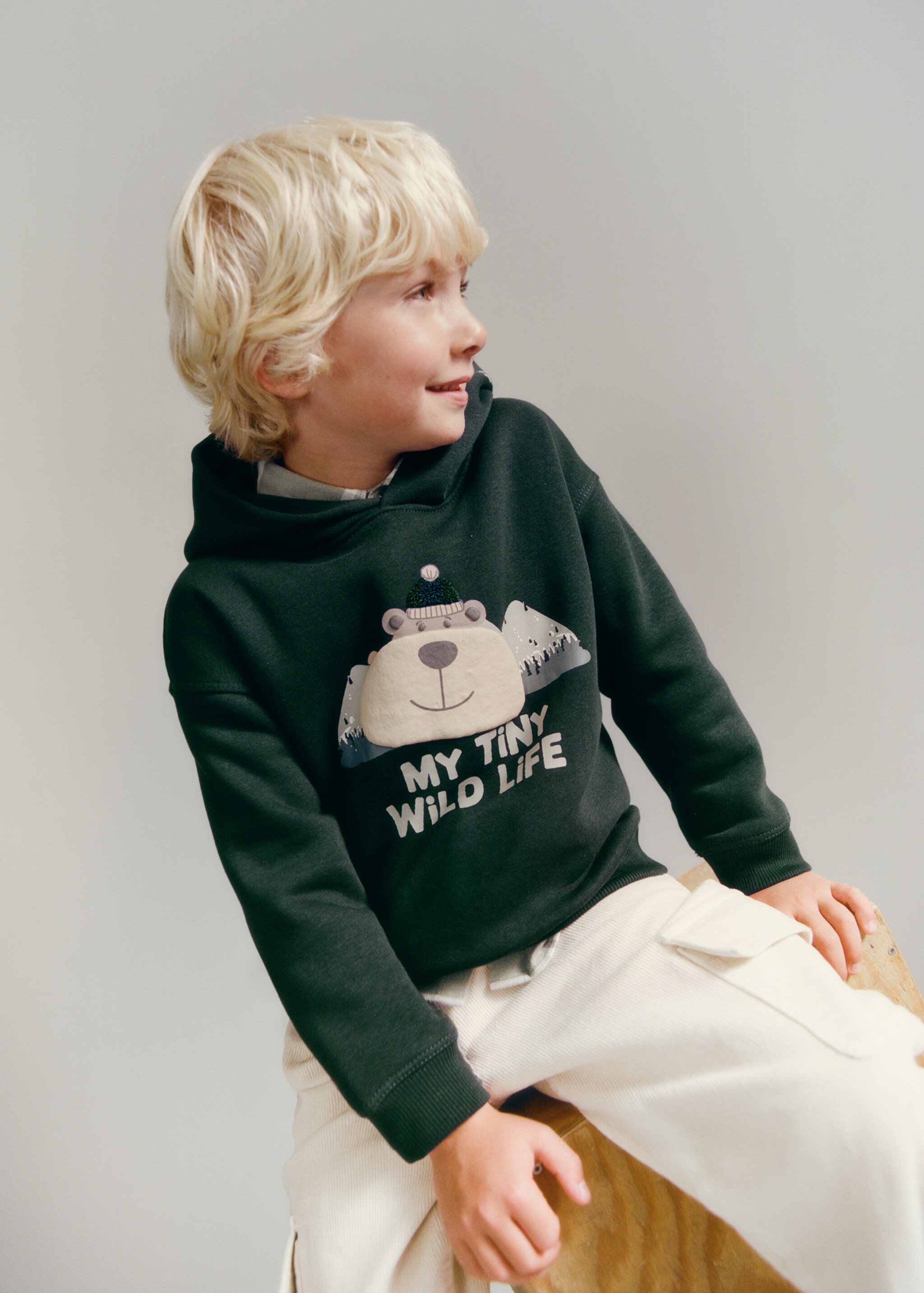 Bedrukte hoodie - Detail van het artikel 5, Donkergroen. Ref: 17047773-00.