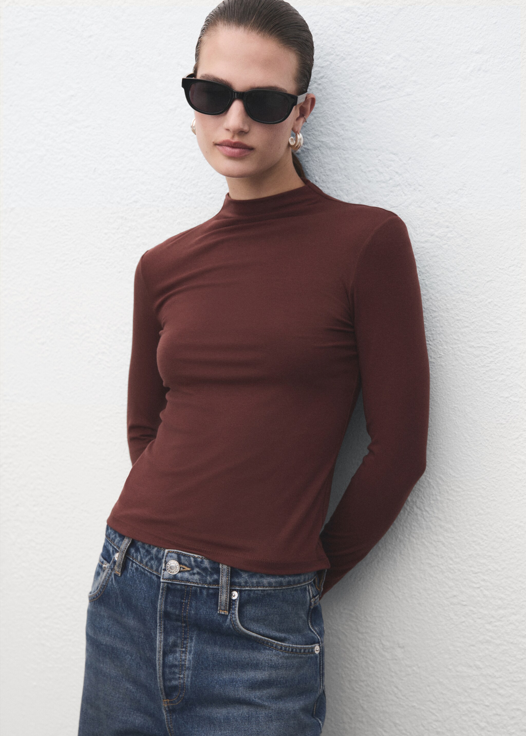 Turtleneck T-shirt - Medium plane, Brown. Ref: 17047784-00.