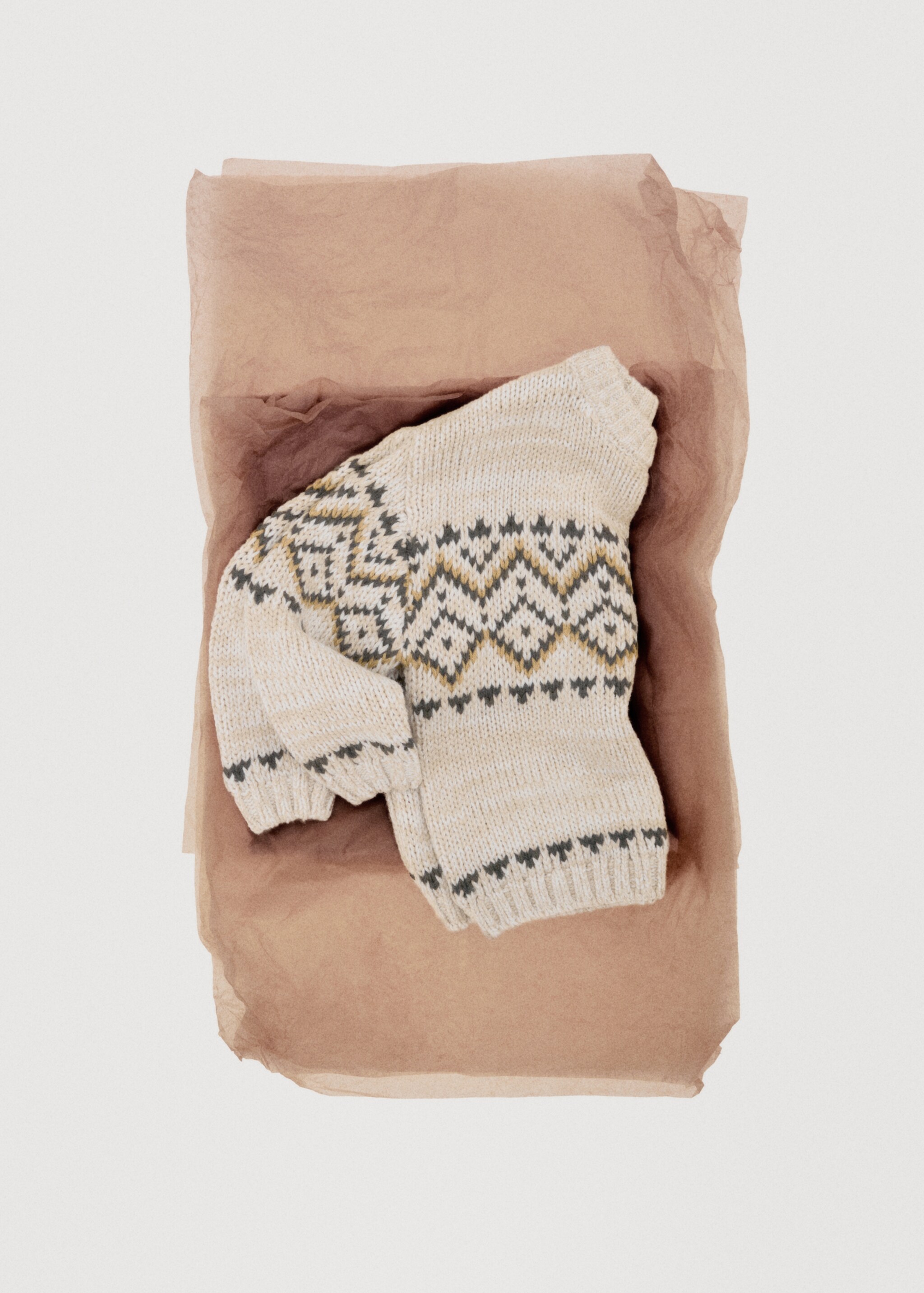 Jacquard knitted sweater - Details of the article 7, Beige. Ref: 17047787-00.