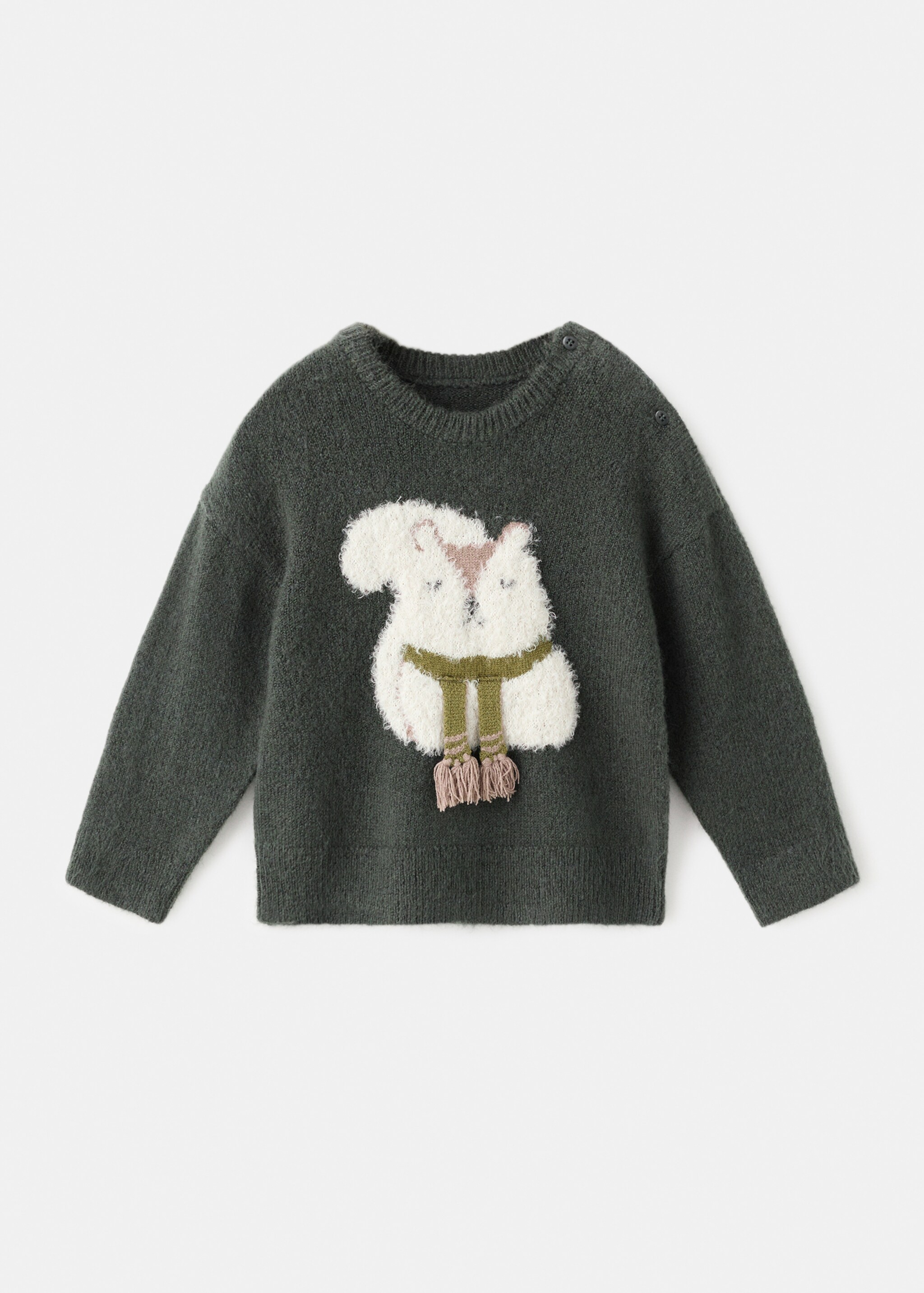 Animal embroidered sweater - Article without model, Dark Green. Ref: 17047789-00.