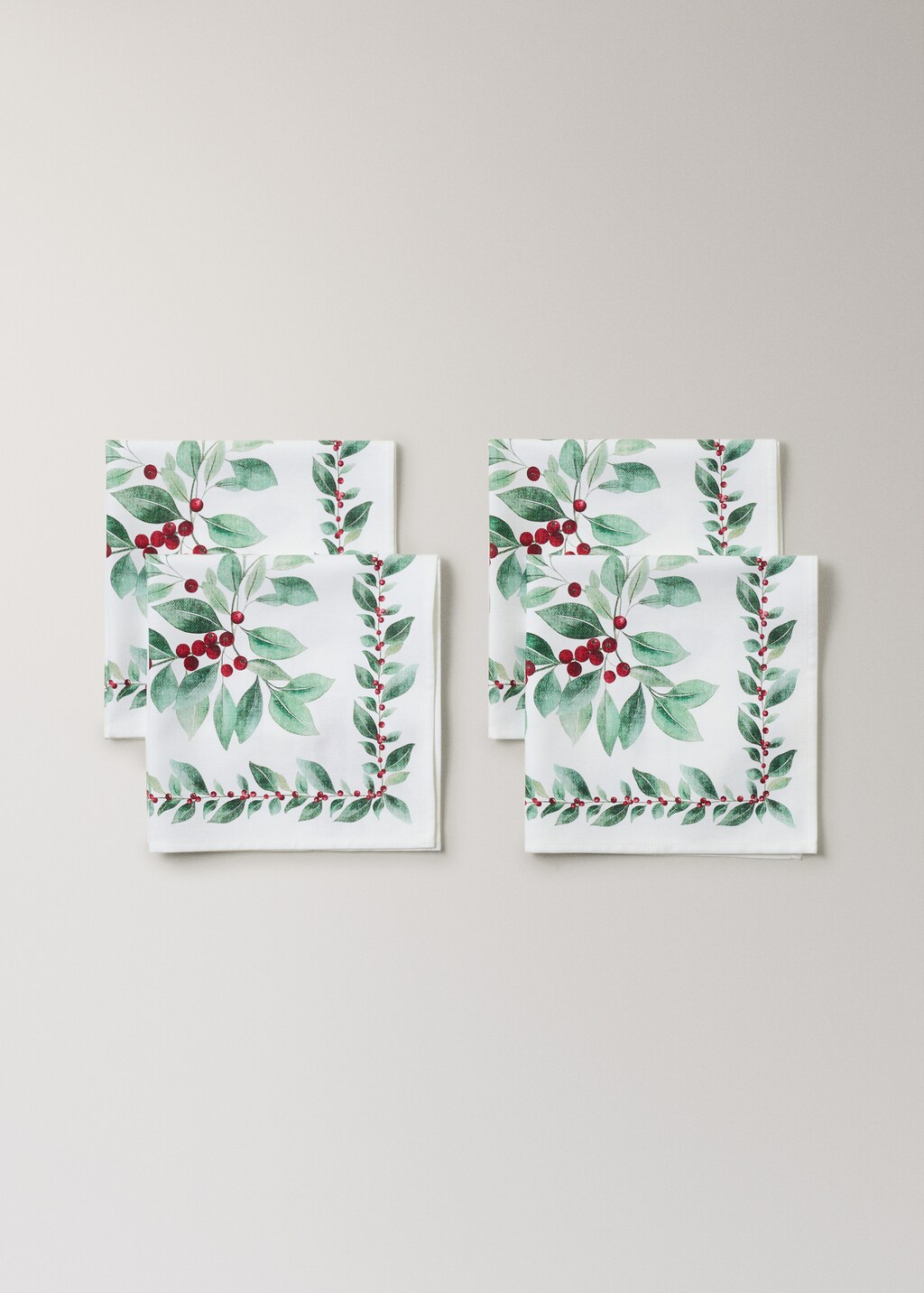 Holly-print cotton napkins