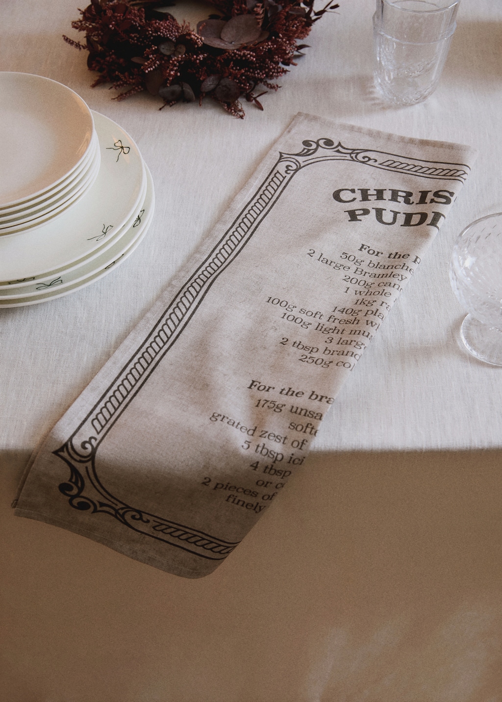 Kitchen cloth with Christmas pudding print