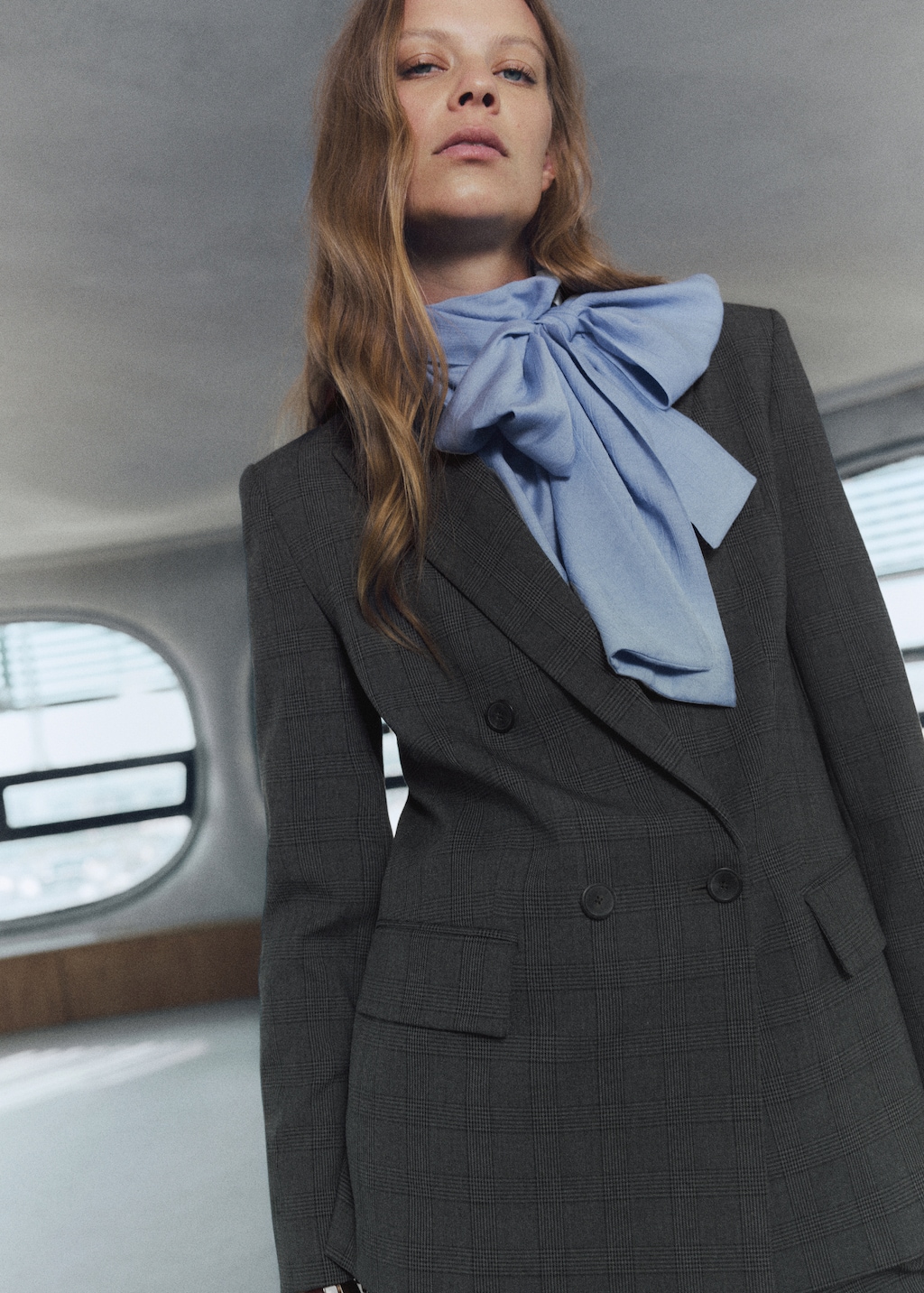 Mango Double-breasted check suit jacket