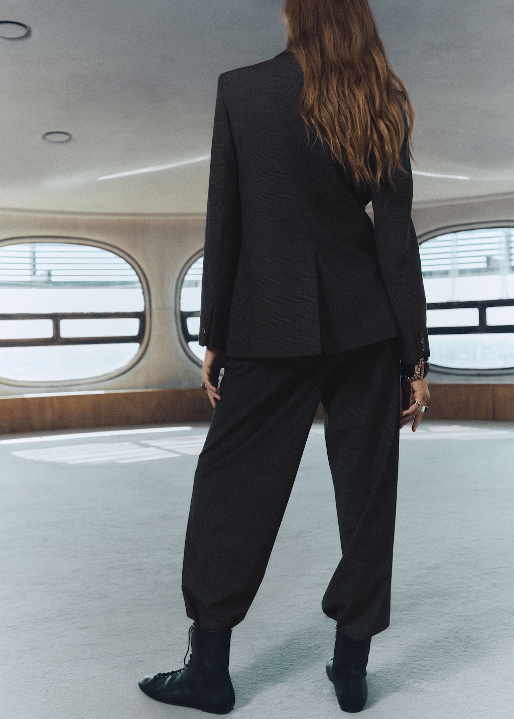 Double-breasted check suit jacket